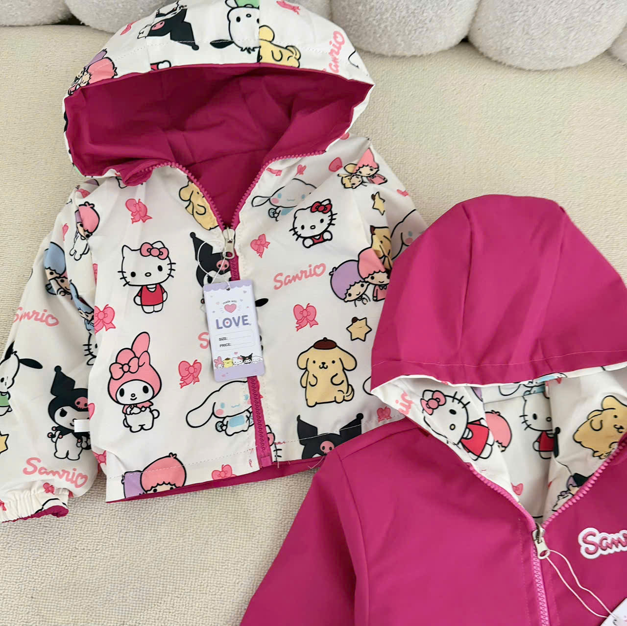 (CHỜ) AB962 - ÁO KHOÁC GIÓ BÉ GÁI HỒNG SEN KITTY 2 MẶT