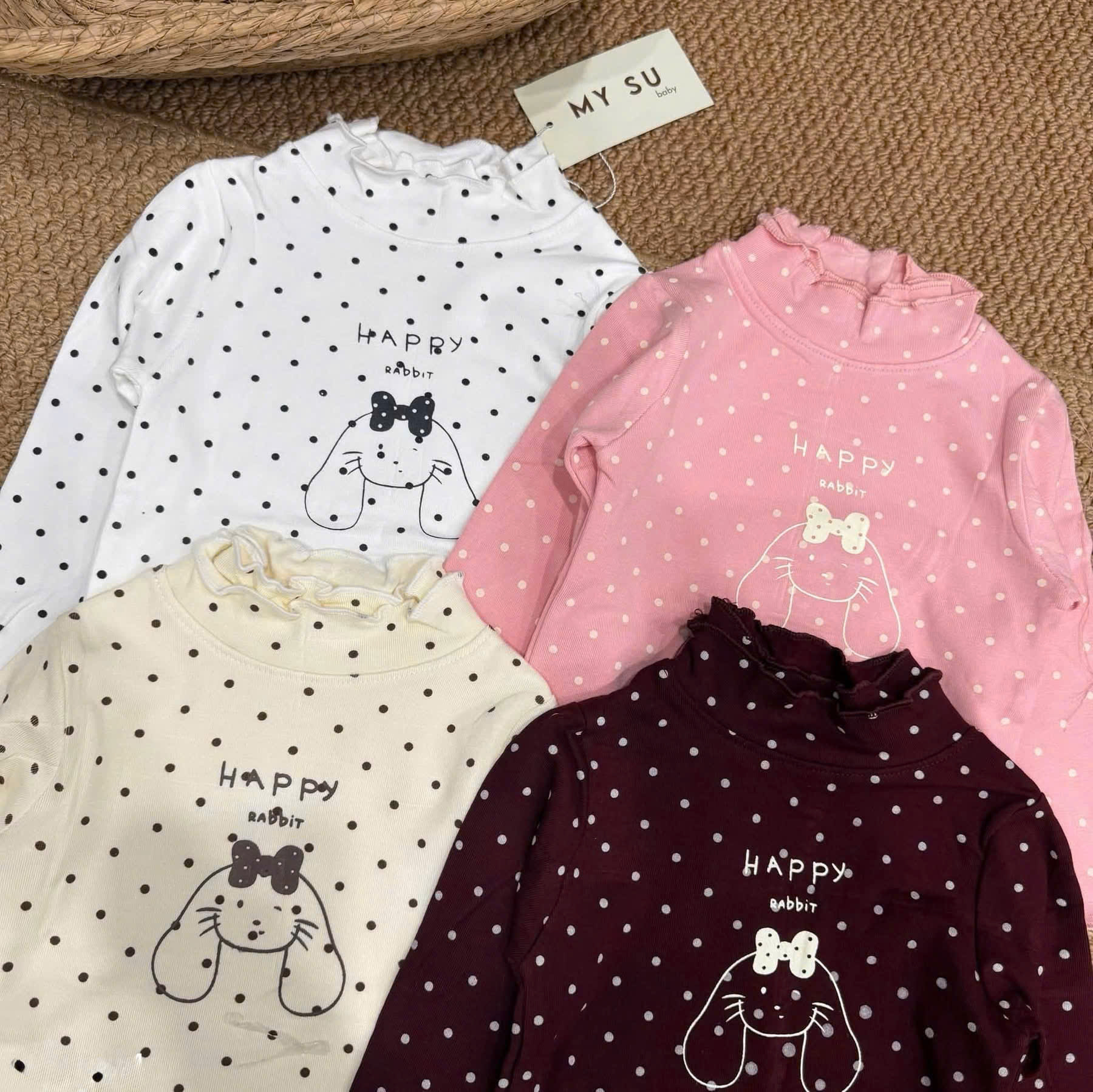 AB965 - SET 4 ÁO BÉ GÁI CỔ 3P BÈO IN NƠ THỎ