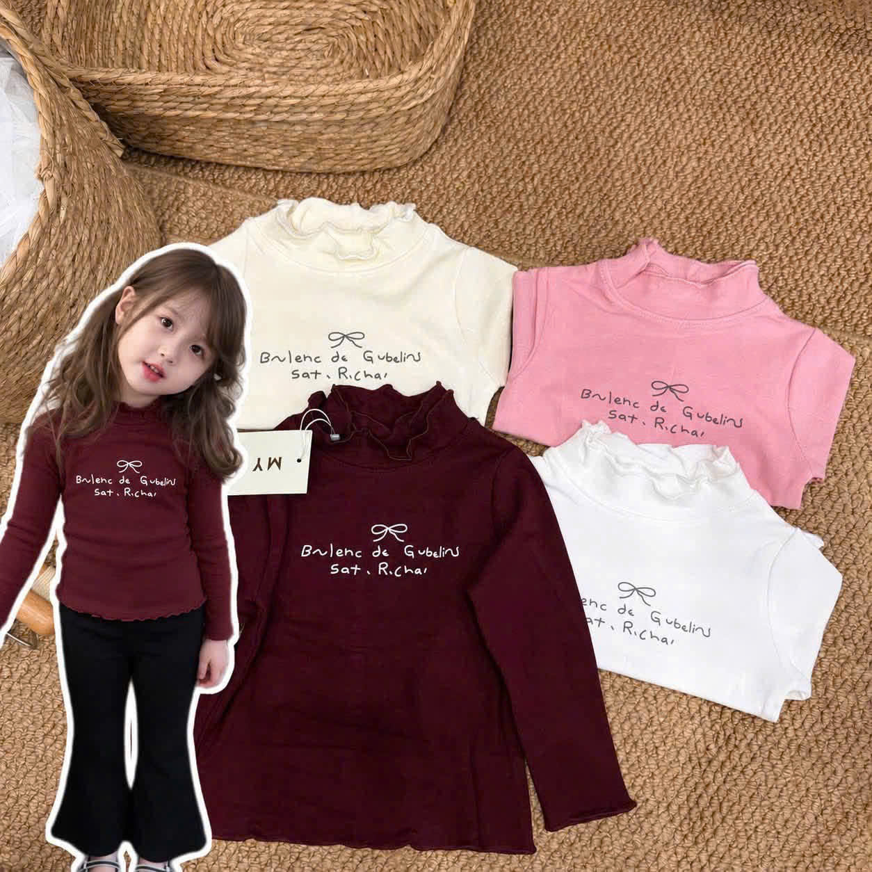 AB965 - SET 4 ÁO BÉ GÁI CỔ 3P BÈO IN NƠ THỎ