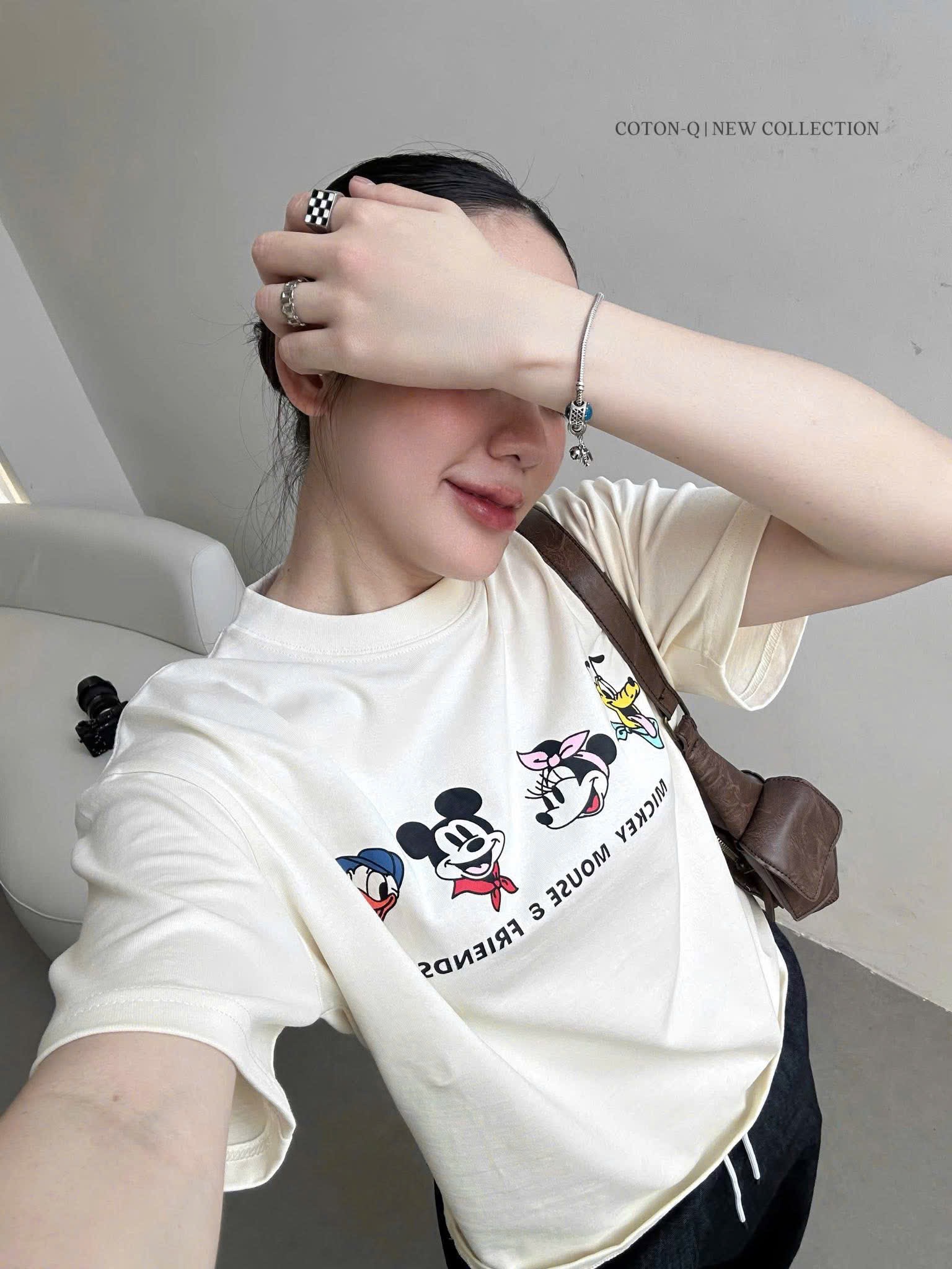 ANU404 - ÁO PHÔNG NỮ MÀU BE MICKEY DONALD