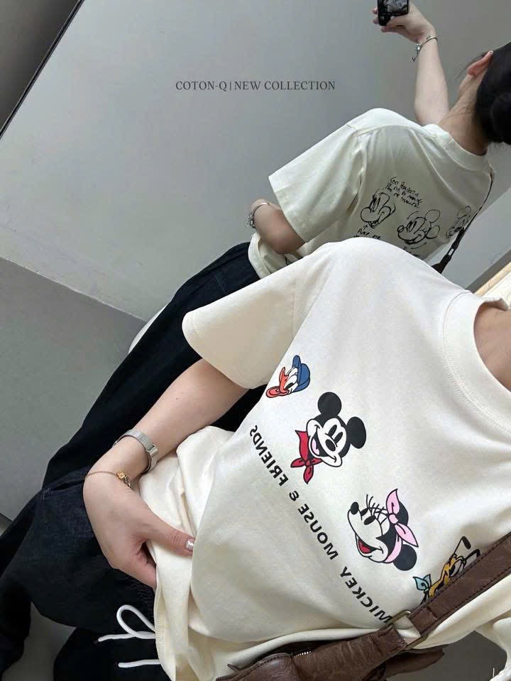 ANU404 - ÁO PHÔNG NỮ MÀU BE MICKEY DONALD