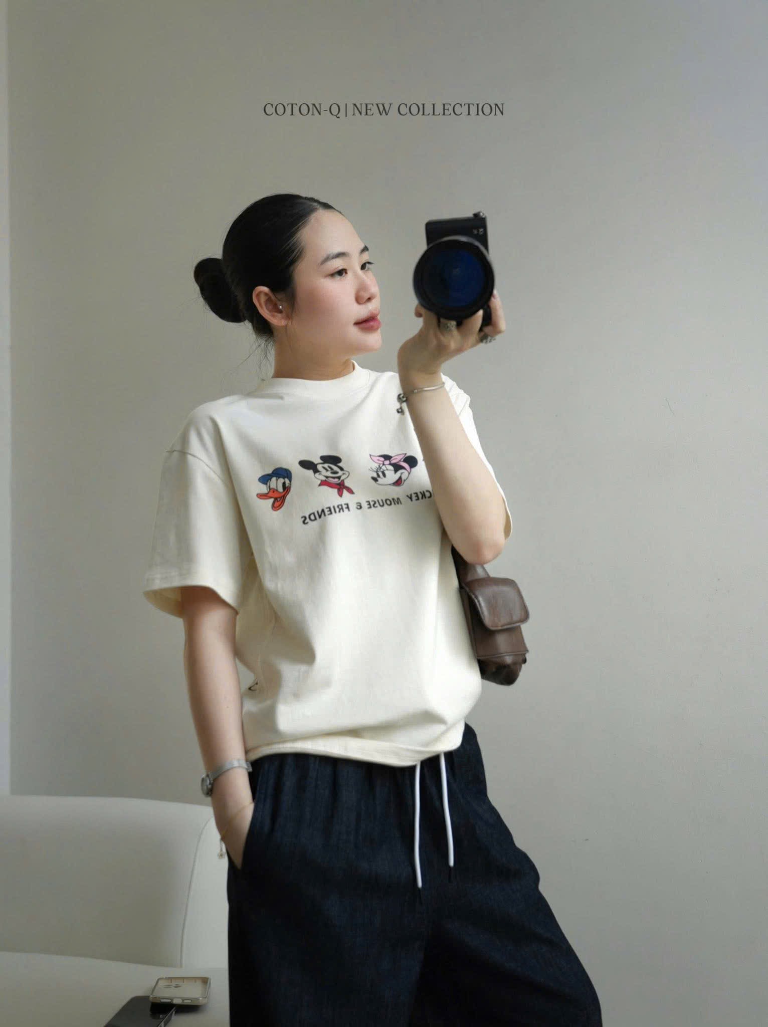ANU404 - ÁO PHÔNG NỮ MÀU BE MICKEY DONALD