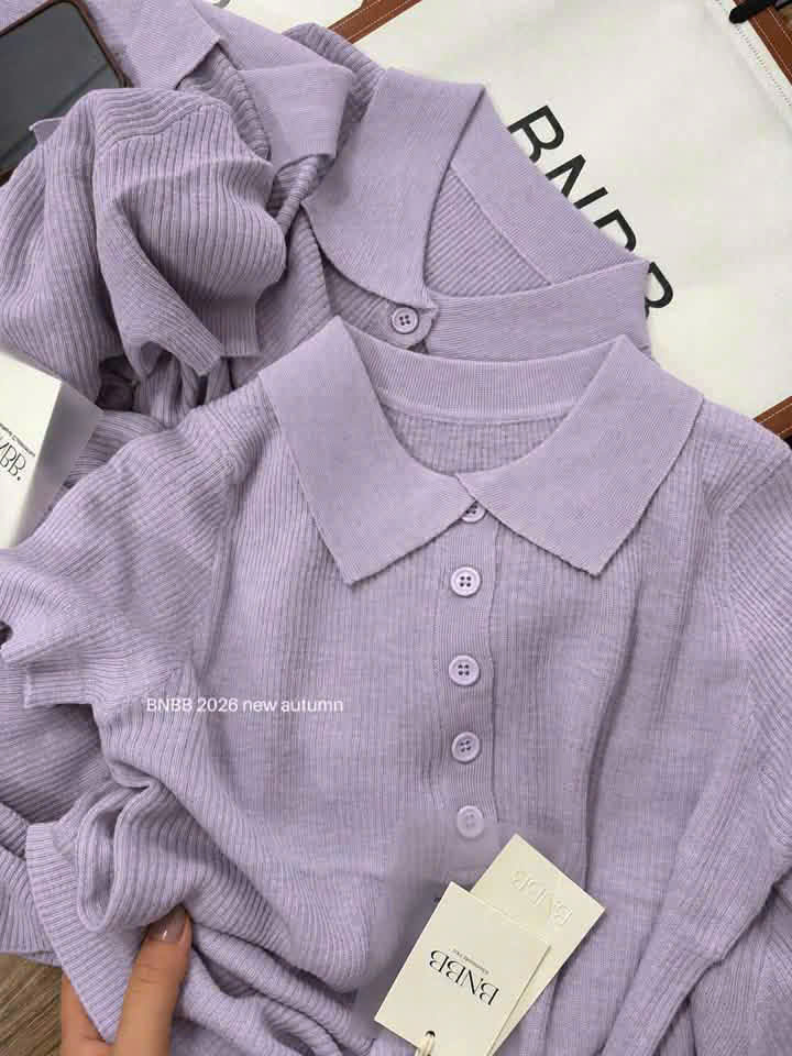 (CHỜ) ANU460 - ÁO POLO NỮ LEN DỆT TÍM CỘC TAY