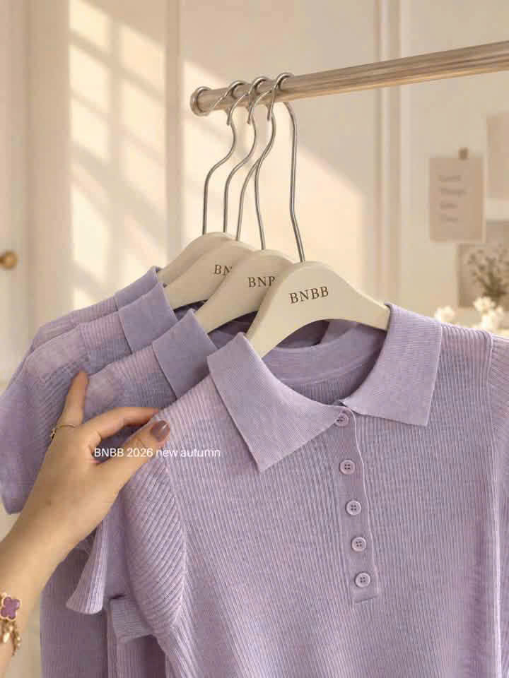 (CHỜ) ANU460 - ÁO POLO NỮ LEN DỆT TÍM CỘC TAY