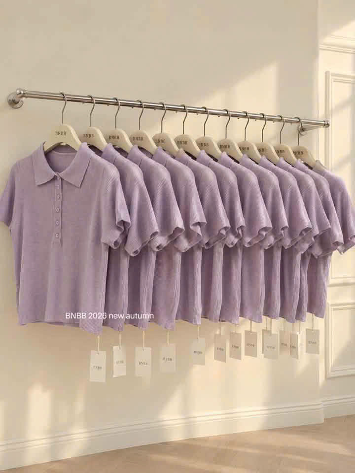(CHỜ) ANU460 - ÁO POLO NỮ LEN DỆT TÍM CỘC TAY