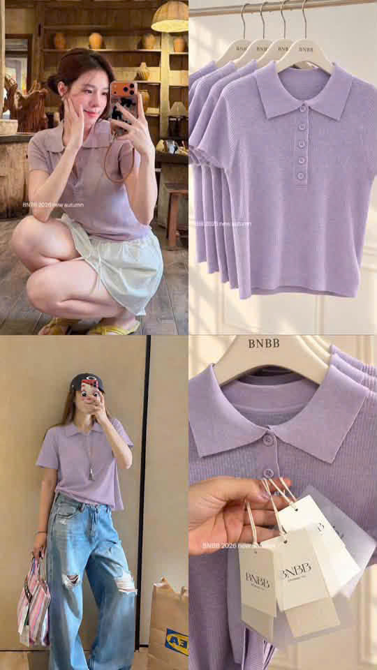 (CHỜ) ANU460 - ÁO POLO NỮ LEN DỆT TÍM CỘC TAY