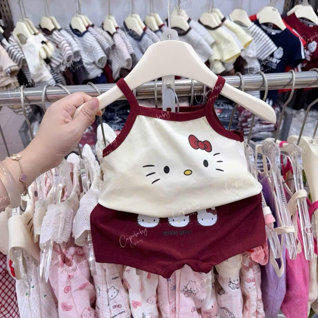 G008 - SET 2 BỘ BÉ GÁI BA LỖ 2S KITTY BE CHẤM BI
