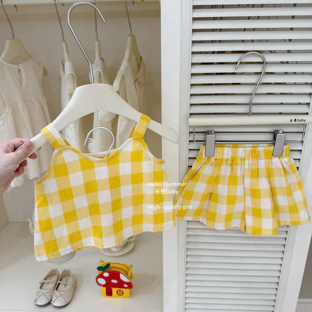 G024 - BỘ ĐÙI BÉ GÁI CARO VÀNG CÚC MÀU