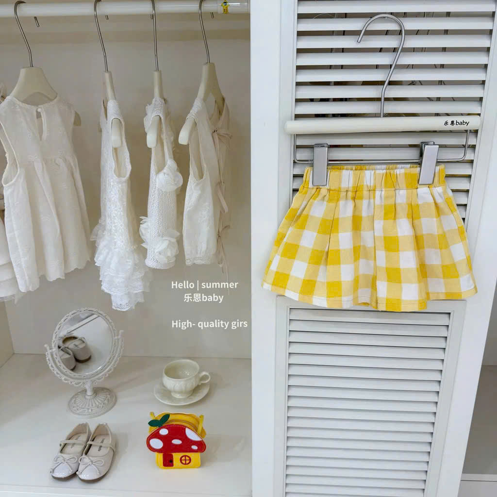 G024 - BỘ ĐÙI BÉ GÁI CARO VÀNG CÚC MÀU