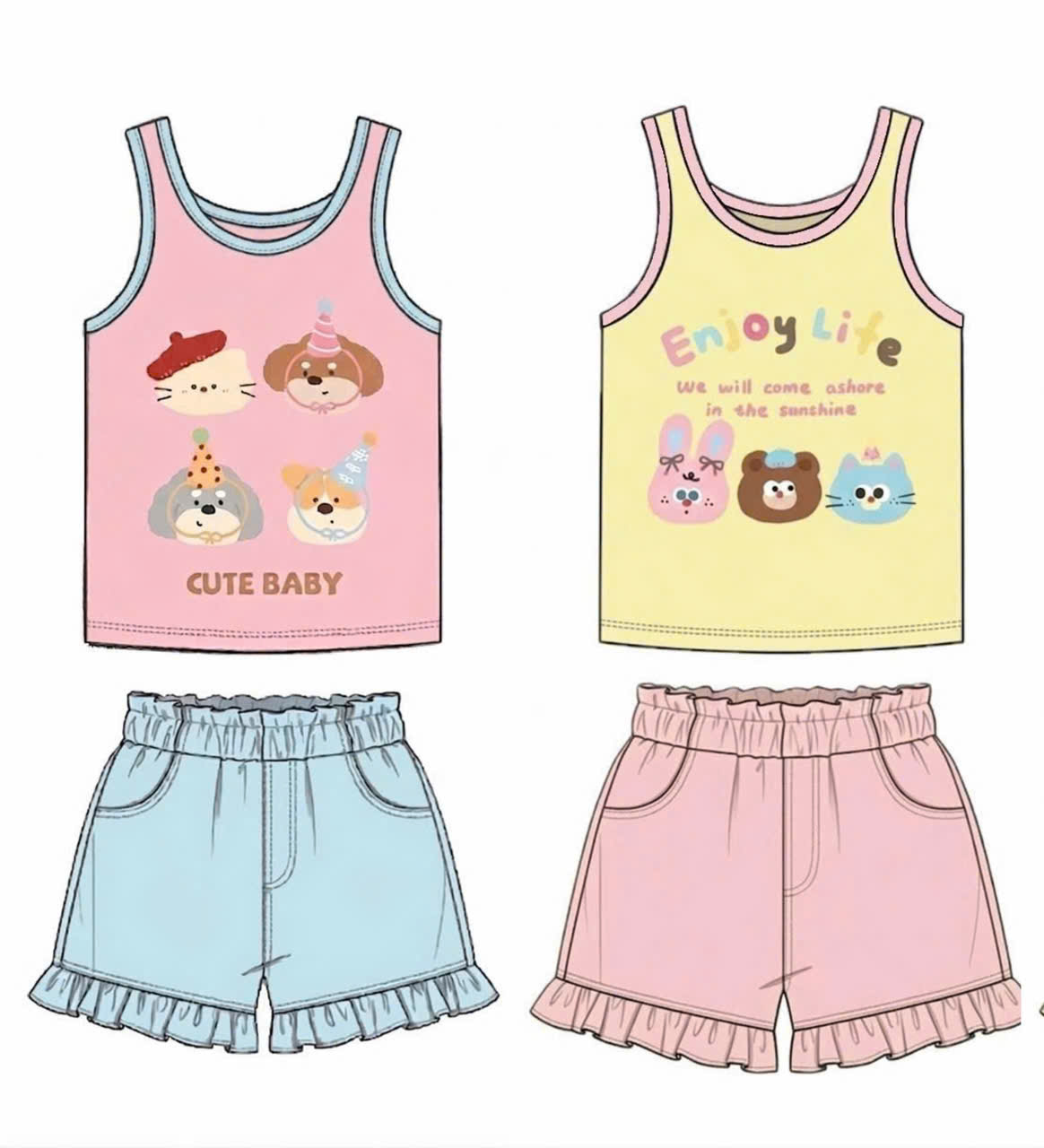 G028 - SET 2 BỘ ĐÙI BÉ GÁI 2S CUTE BABY QUẦN BÈO