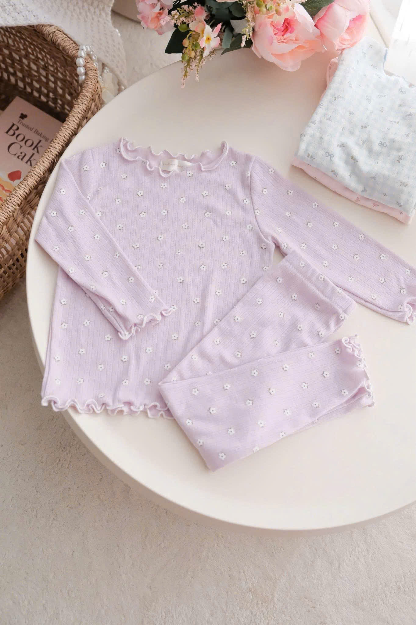 G064 - SET 2 BỘ BÉ GÁI THÔNG HƠI HOA NHÍ DÀI TAY xanh hồng