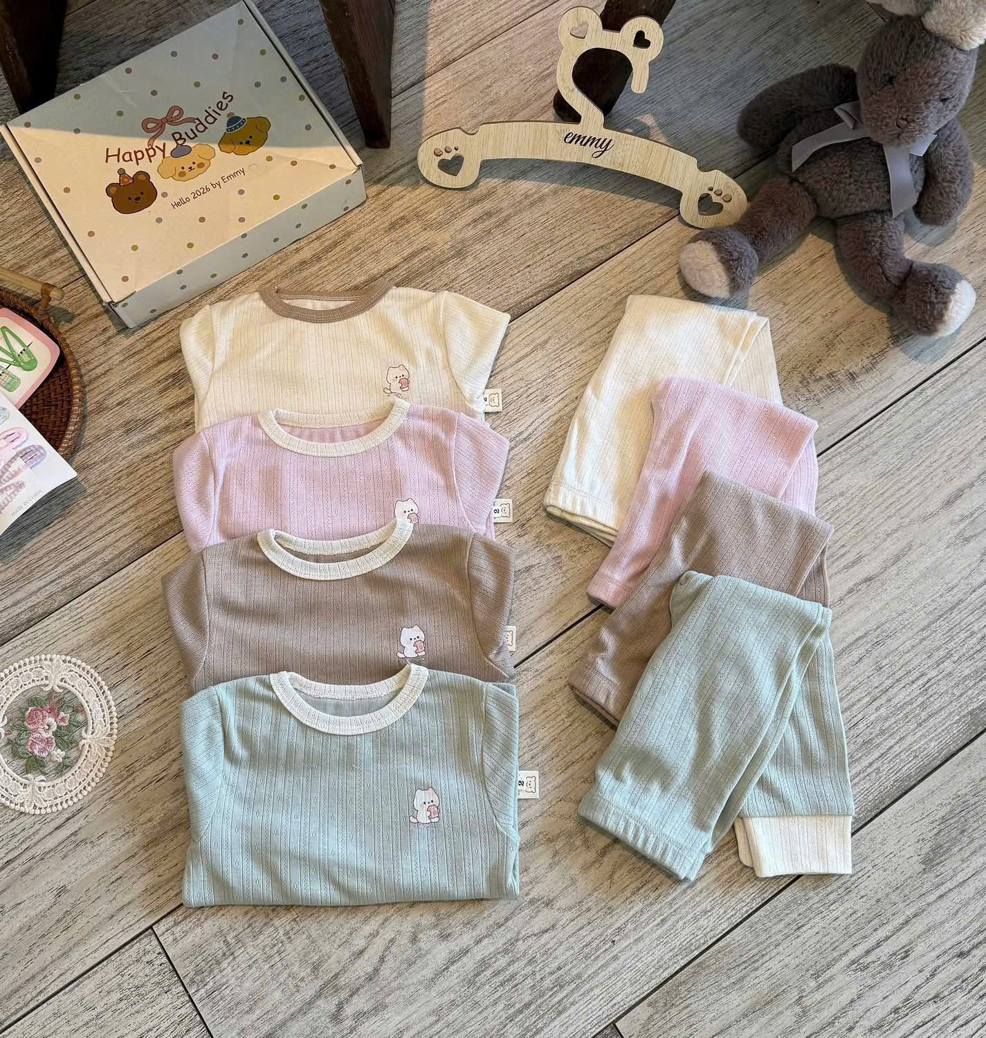 (CHỜ) G066 - SET 2 BỘ BÉ DÀI TAY THÔNG HƠI CHÓ BÔNG