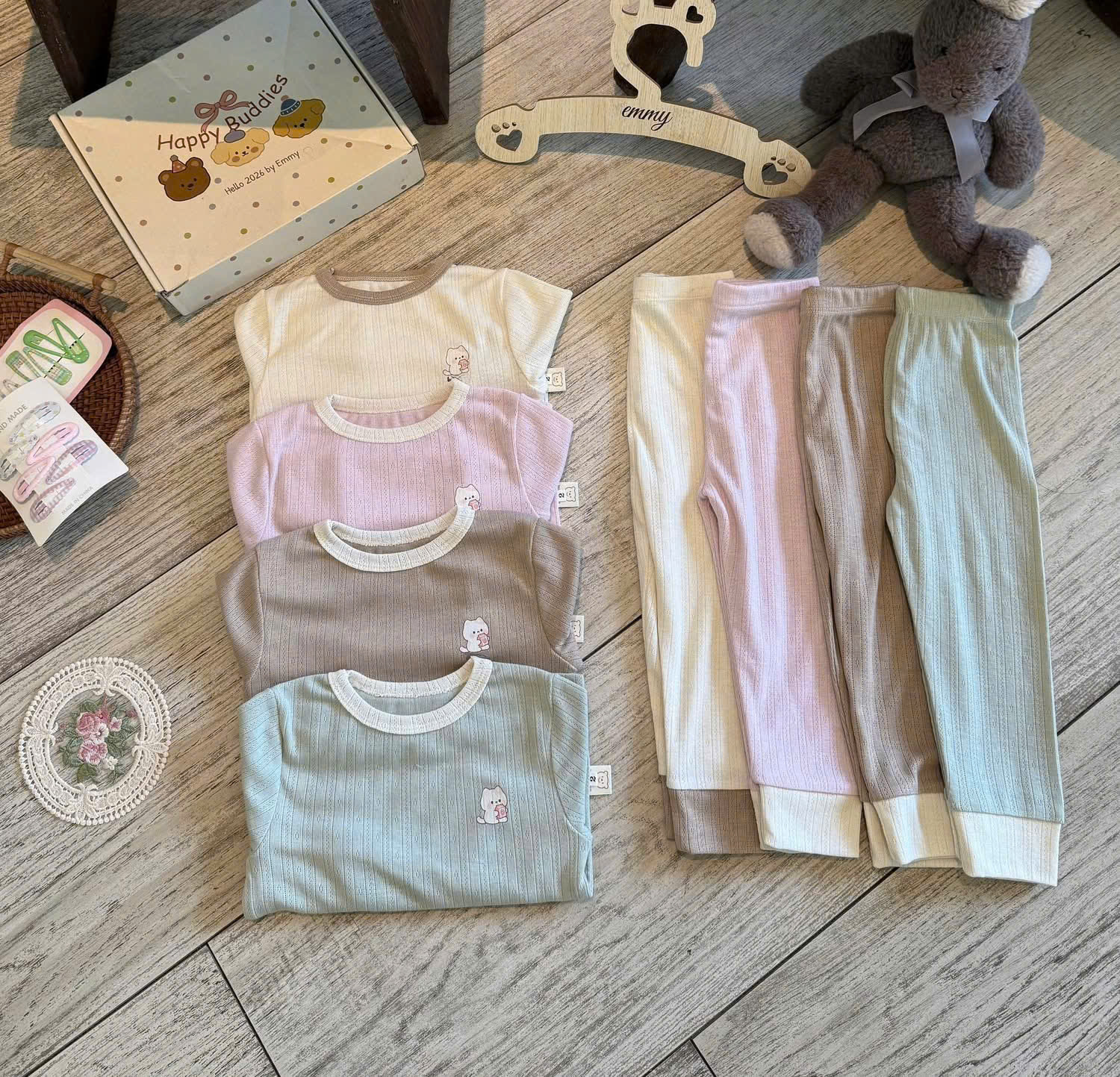 (CHỜ) G066 - SET 2 BỘ BÉ DÀI TAY THÔNG HƠI CHÓ BÔNG