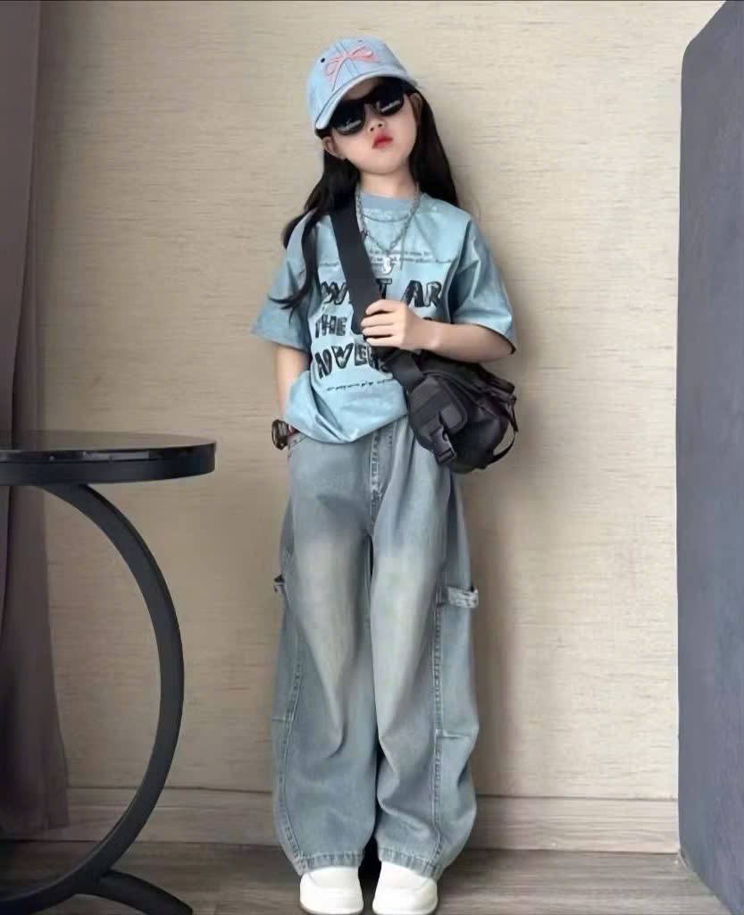 G072 - SET BÉ SIZE NHỠ ÁO XANH QUẦN BÒ SUÔNG