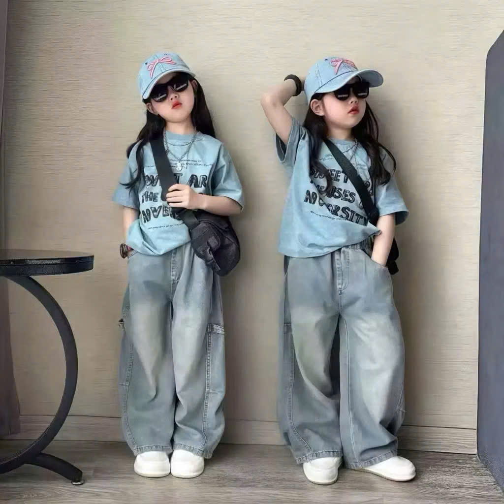 G072 - SET BÉ SIZE NHỠ ÁO XANH QUẦN BÒ SUÔNG