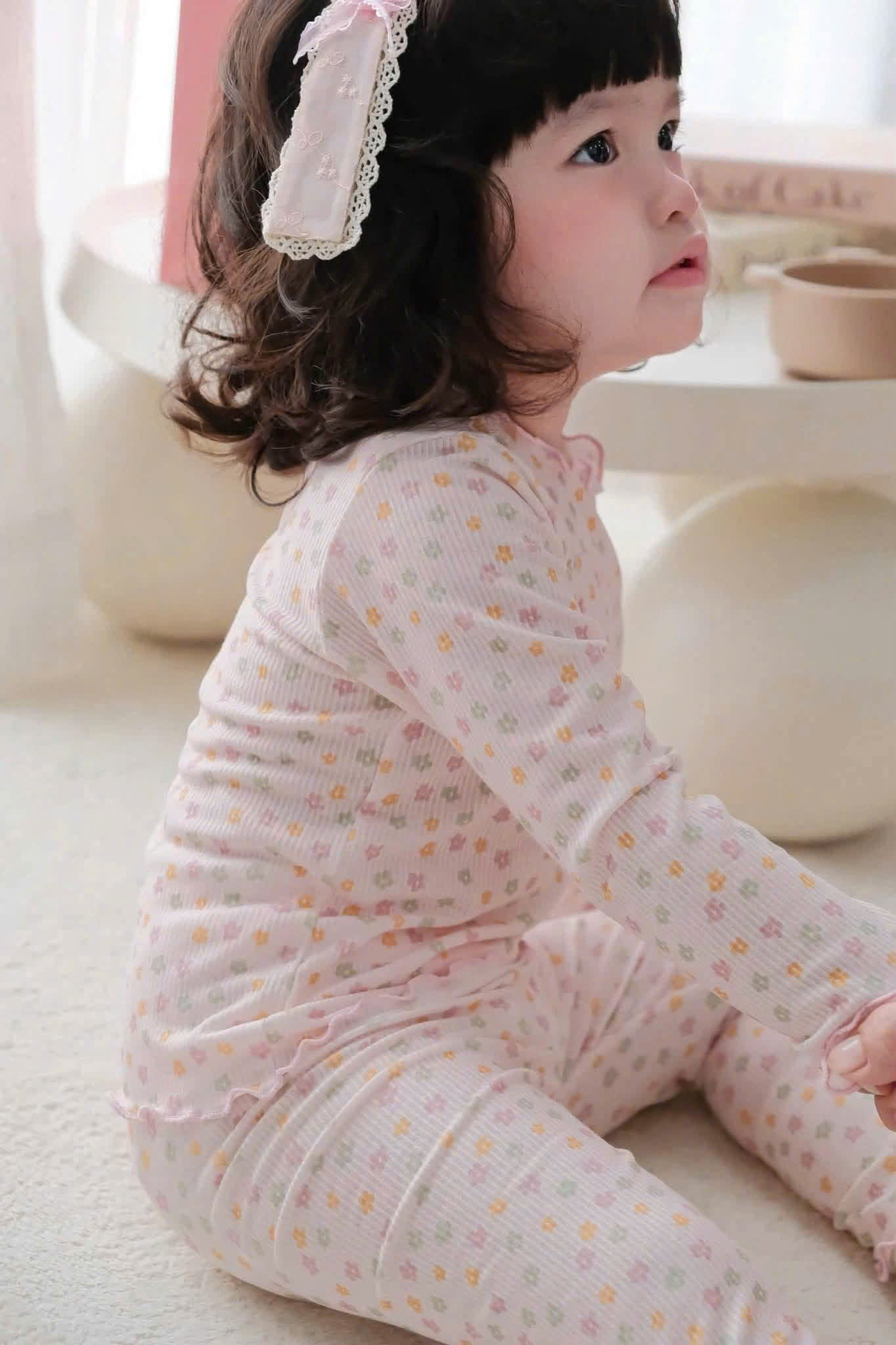 G098 - SET 3 BỘ BÉ GÁI DÀI TAY LEN TĂM HOA NHÍ BÈO tím hồng