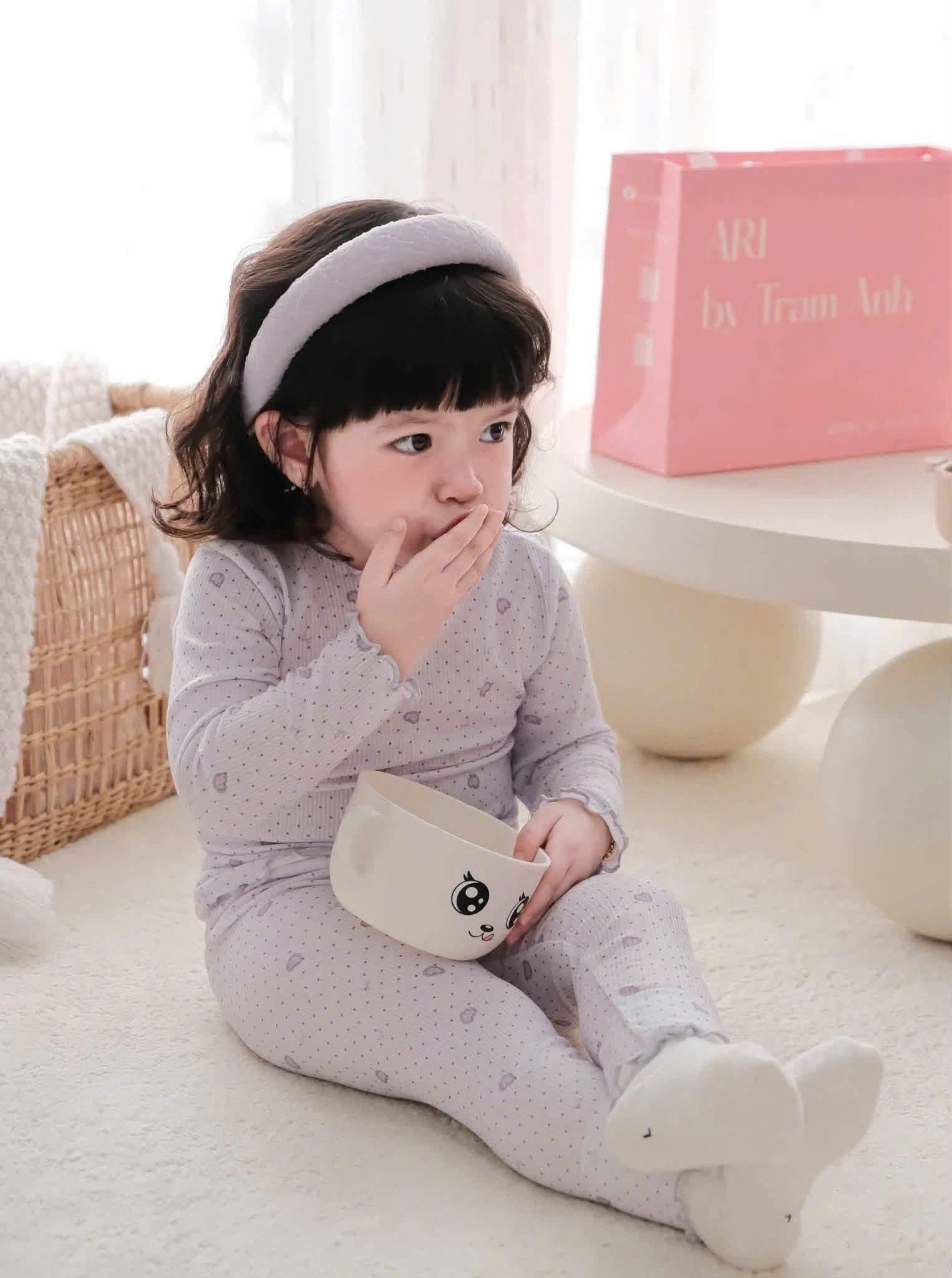 G098 - SET 3 BỘ BÉ GÁI DÀI TAY LEN TĂM HOA NHÍ BÈO tím hồng