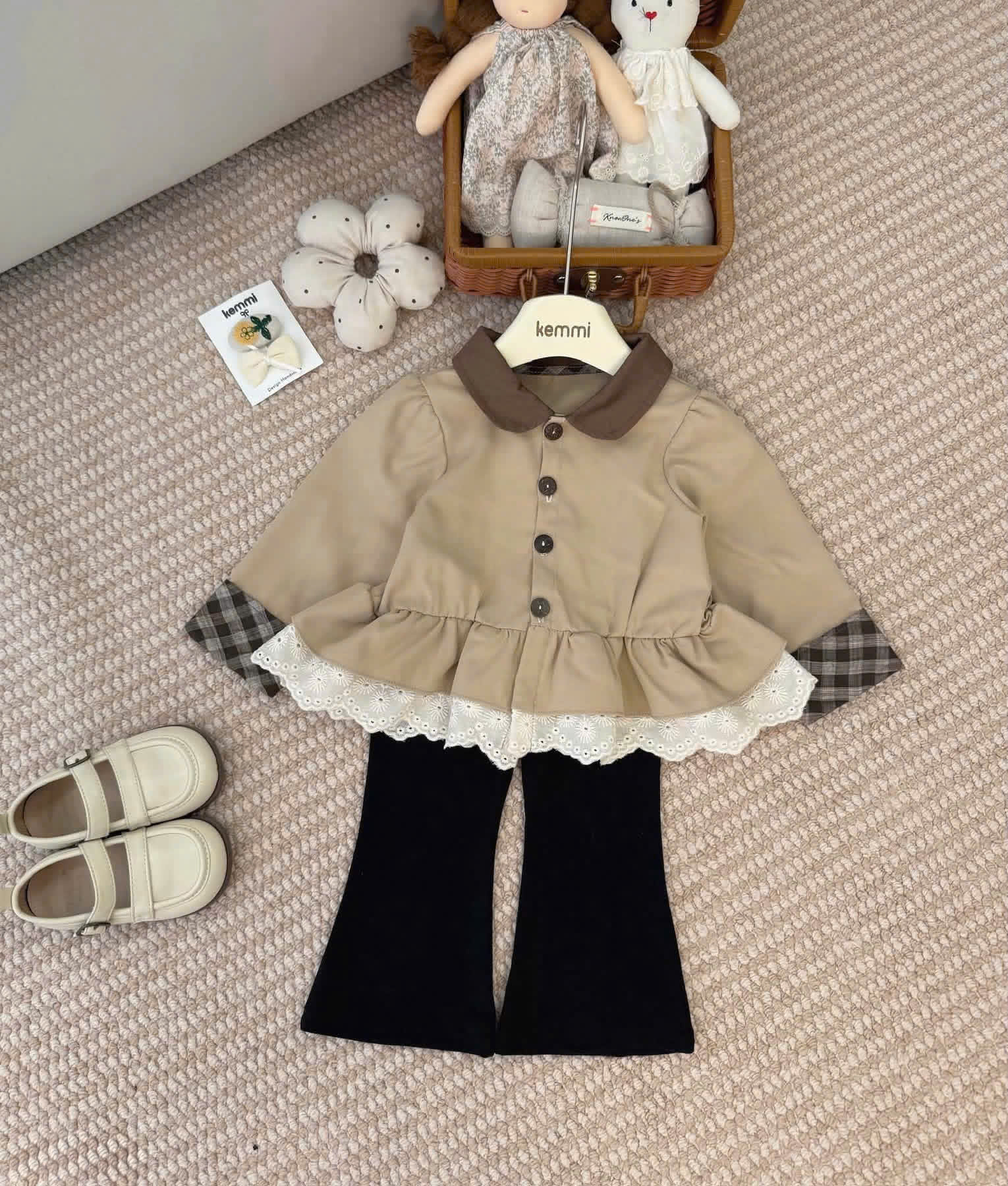 G133 - SET BÉ GÁI ÁO BABYDOLL NÂU QUẦN ĐEN LOE