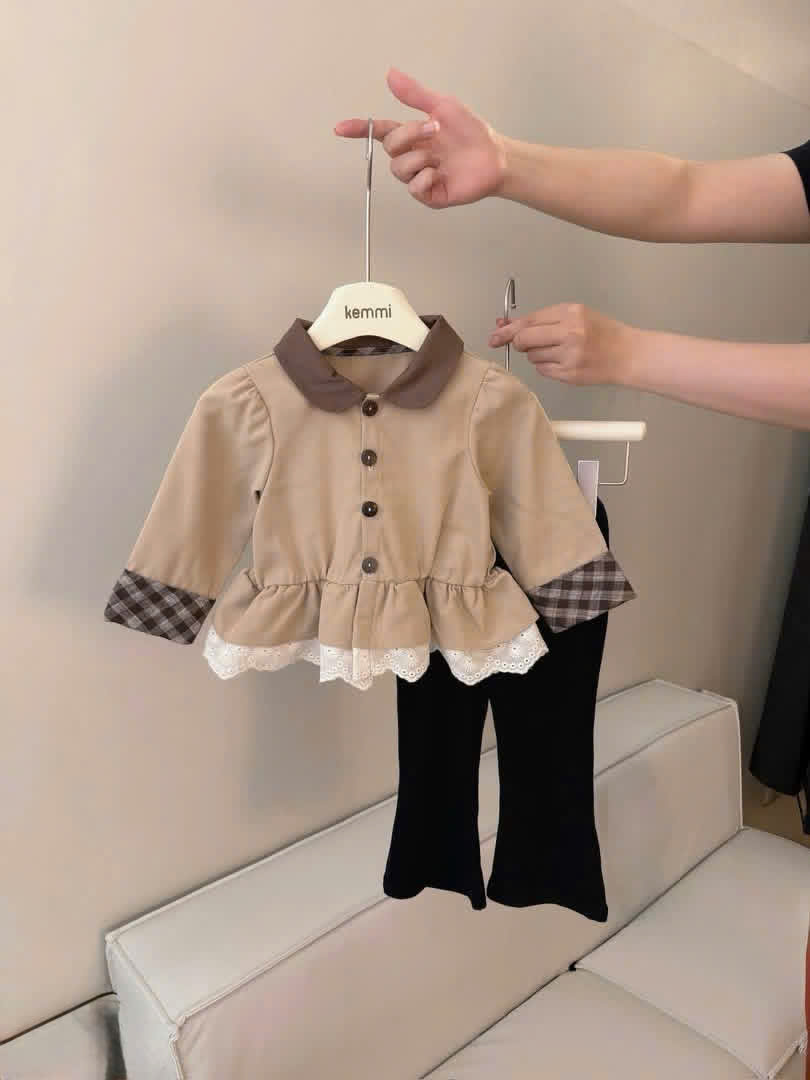G133 - SET BÉ GÁI ÁO BABYDOLL NÂU QUẦN ĐEN LOE