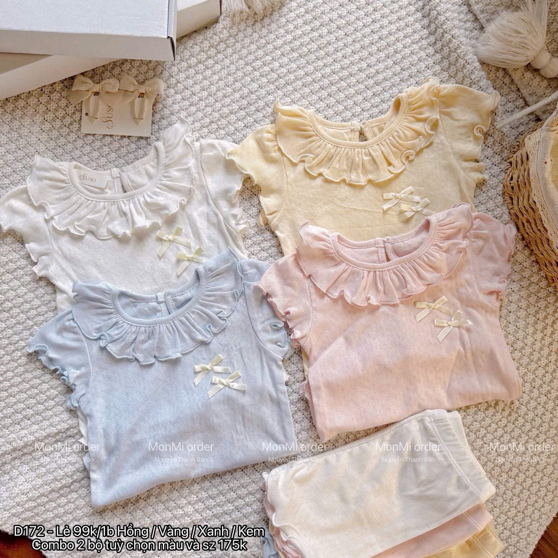 G977 - SET 2 BỘ BÉ GÁI THÔNG HƠI BÈO ĐÍNH NƠ