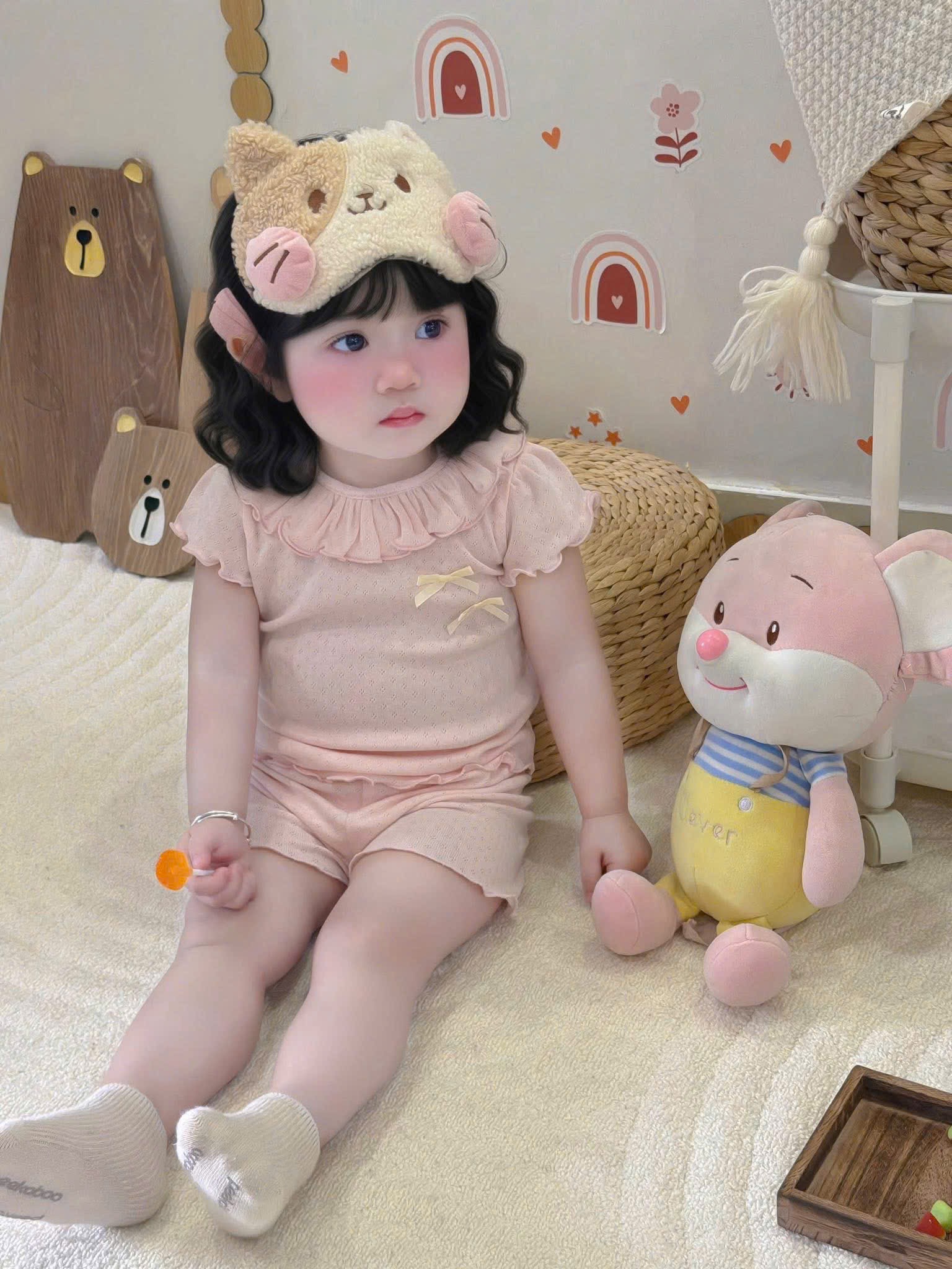 G977 - SET 2 BỘ BÉ GÁI THÔNG HƠI BÈO ĐÍNH NƠ
