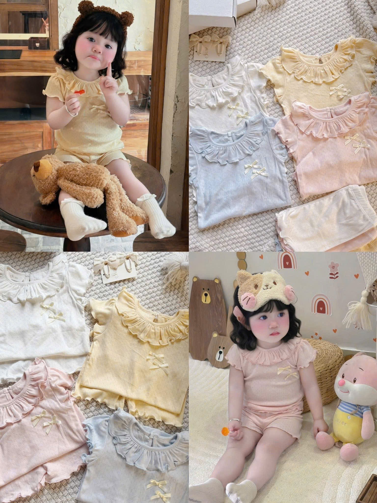 G977 - SET 2 BỘ BÉ GÁI THÔNG HƠI BÈO ĐÍNH NƠ