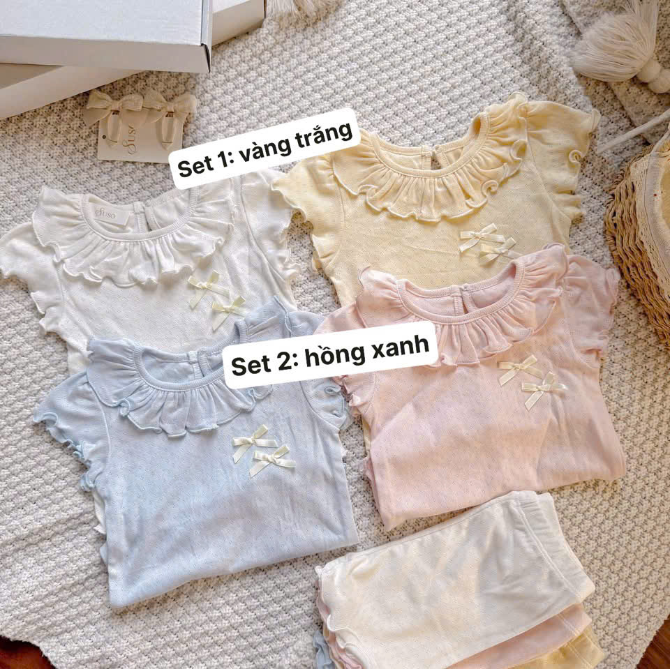 G977 - SET 2 BỘ BÉ GÁI THÔNG HƠI BÈO ĐÍNH NƠ