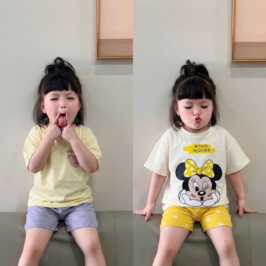 G979 - SET 2 BỘ ĐÙI BÉ GÁI MICKEY PEPPA vàng trắng