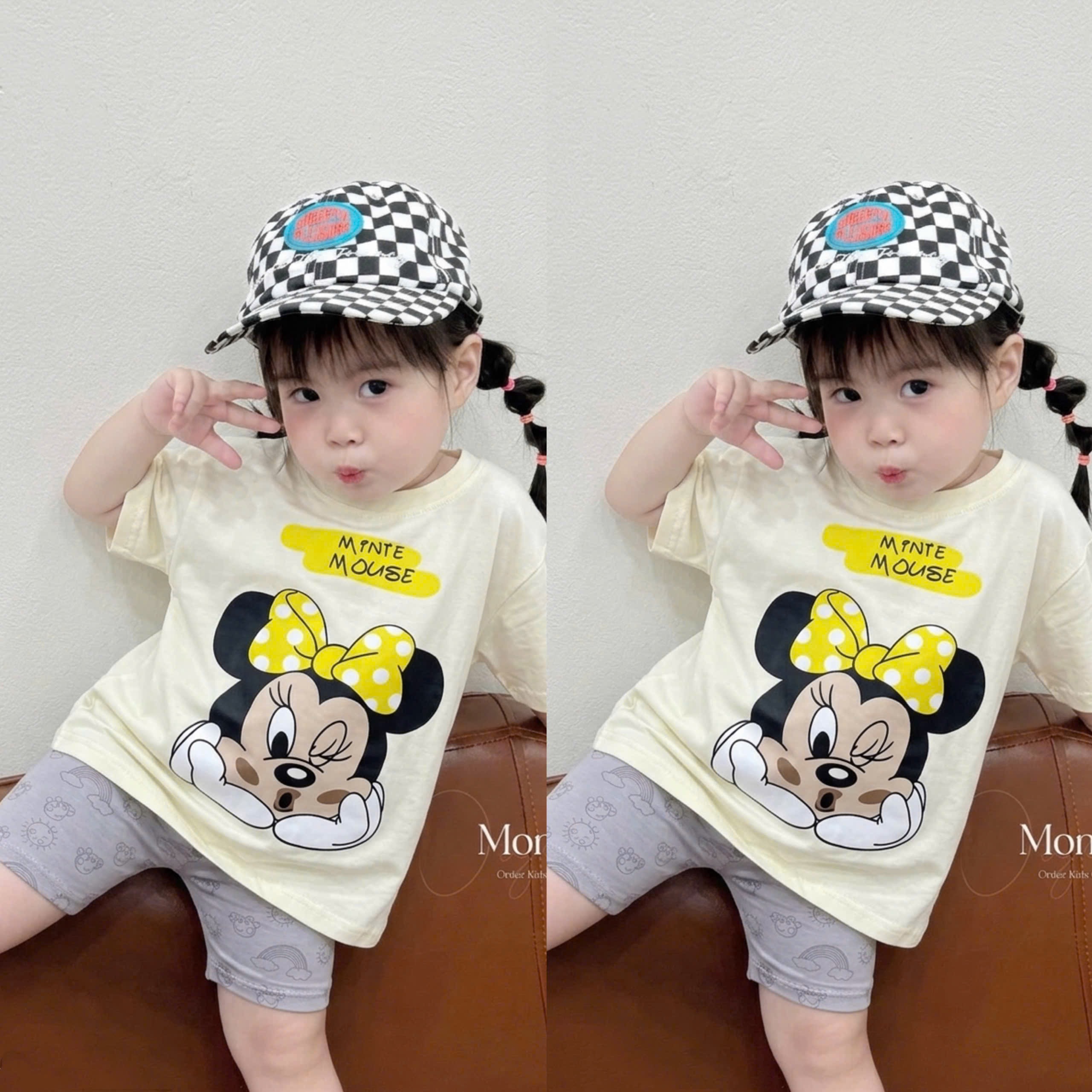 G979 - SET 2 BỘ ĐÙI BÉ GÁI MICKEY PEPPA vàng trắng