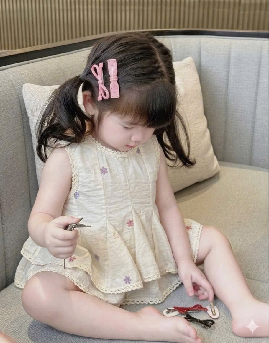 G982 - BỘ ĐÙI BÉ GÁI ĐŨI HÀN BABYDOLL PHỐI REN TRẮNG