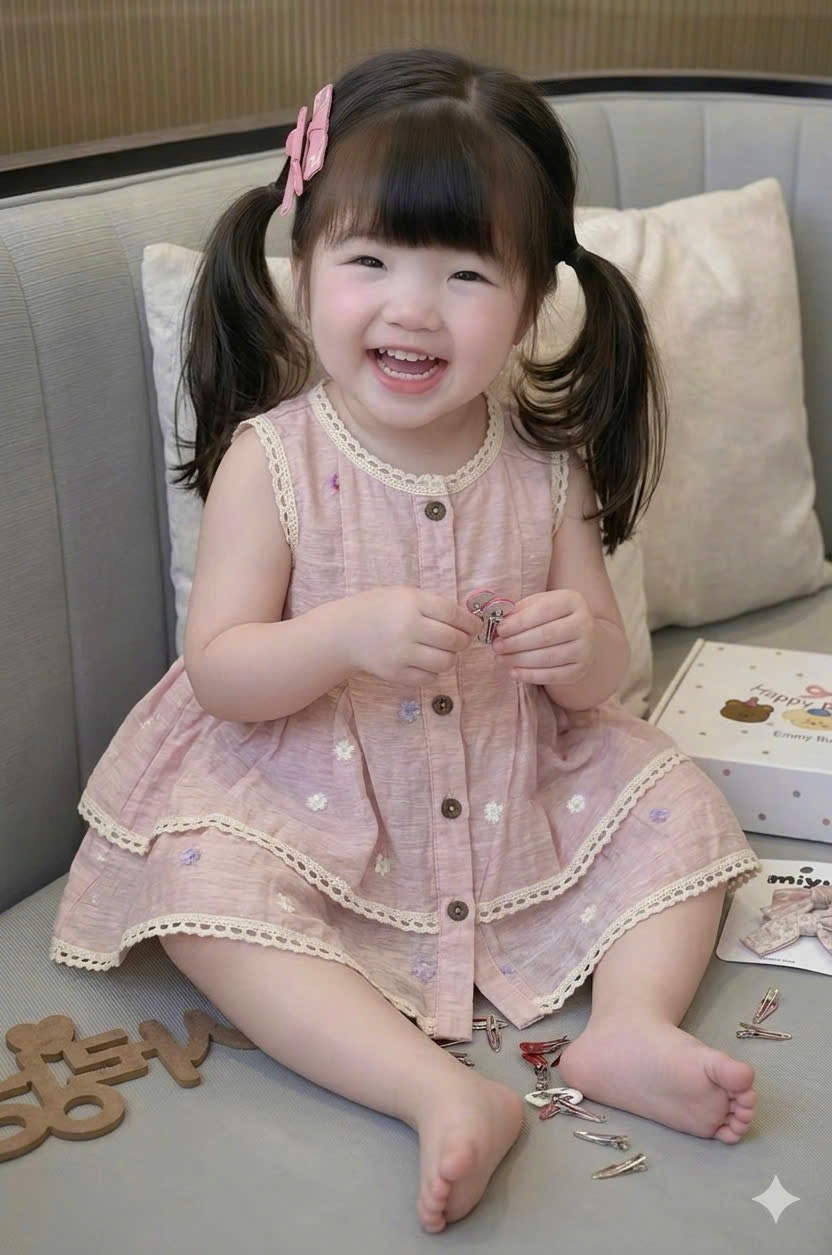 G982 - BỘ ĐÙI BÉ GÁI ĐŨI HÀN BABYDOLL PHỐI REN TRẮNG