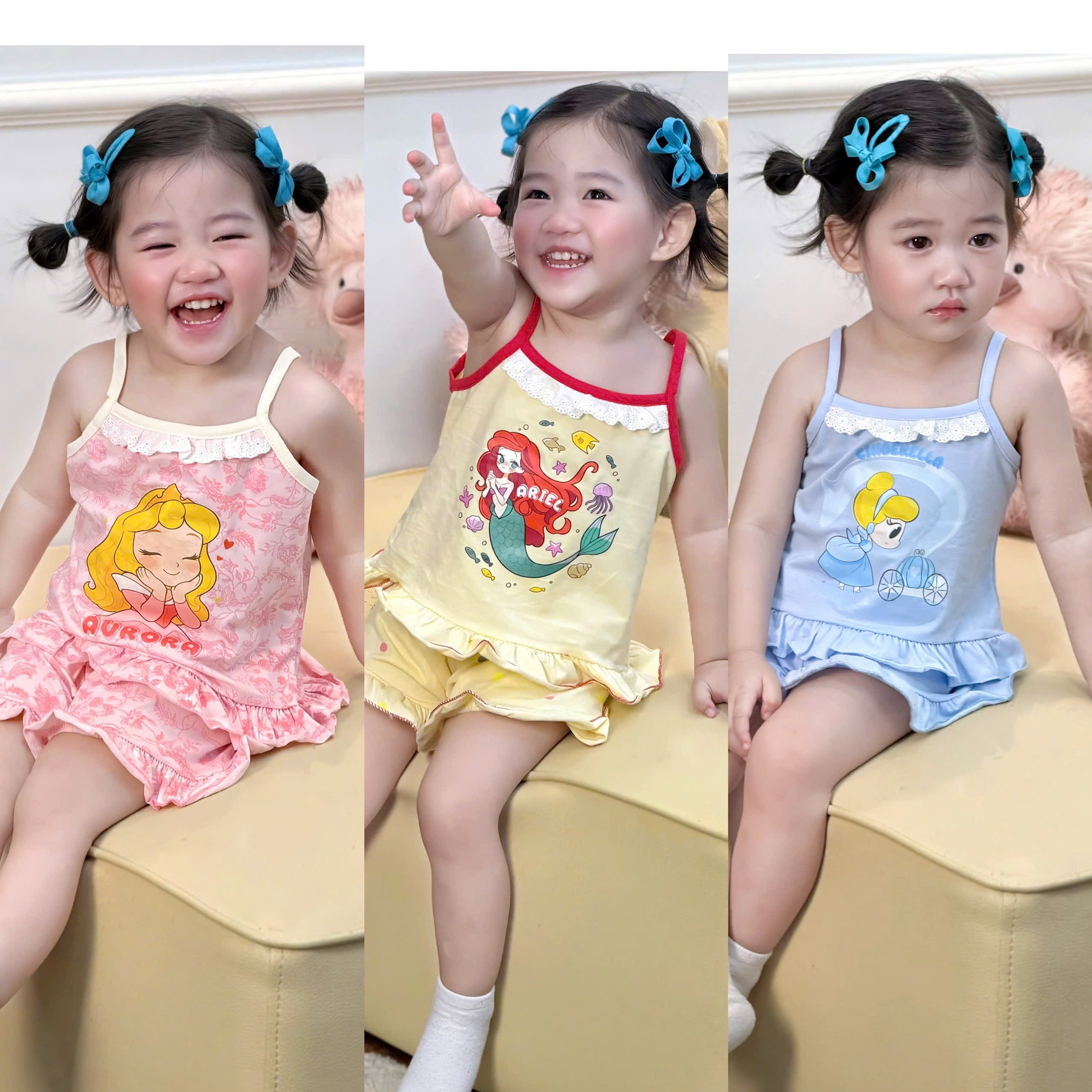 G994 - SET 3 BỘ ĐÙI BÉ GÁI 2S BÈO CÔNG CHÚA xanh hồng vàng