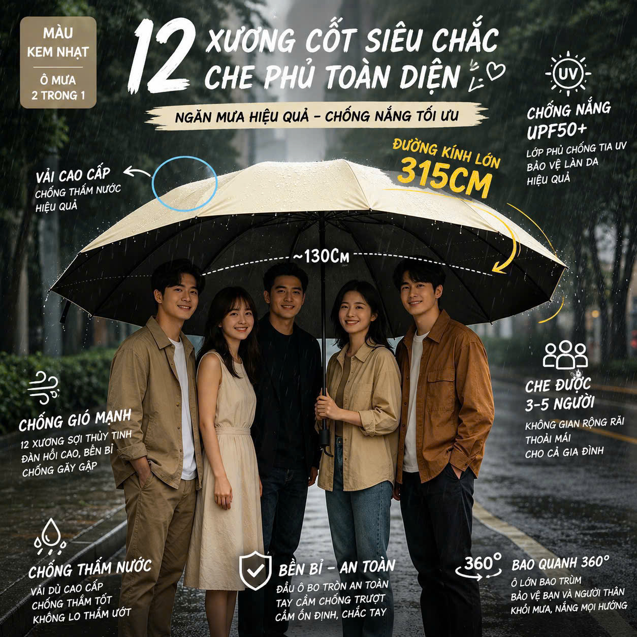 (CHỜ) PK349 - Ô SIZE ĐẠI 12 NAN 125CM