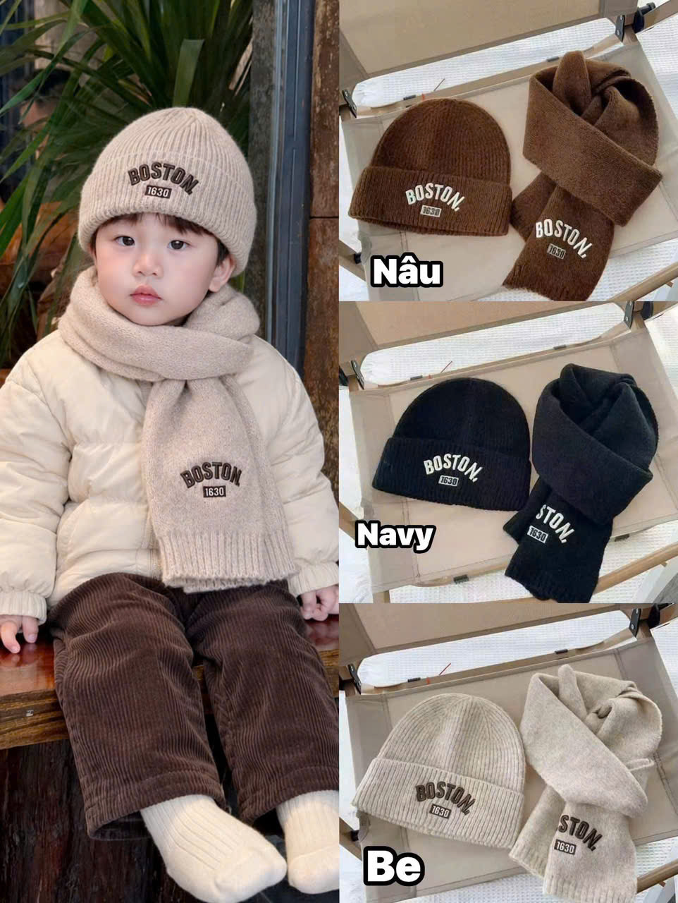 PK359 - SET KHĂN + MŨ CHO BÉ BOSTON 1630