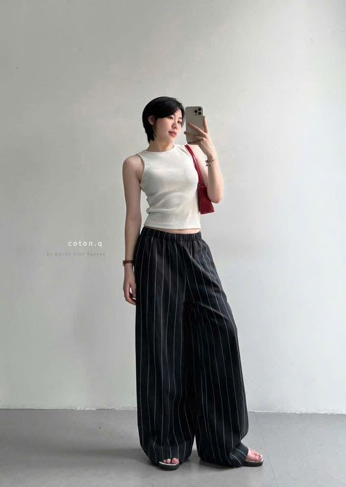 QNU701 - QUẦN ĐEN SỌC TRẮNG NHỎ CẠP CHUN M6415
