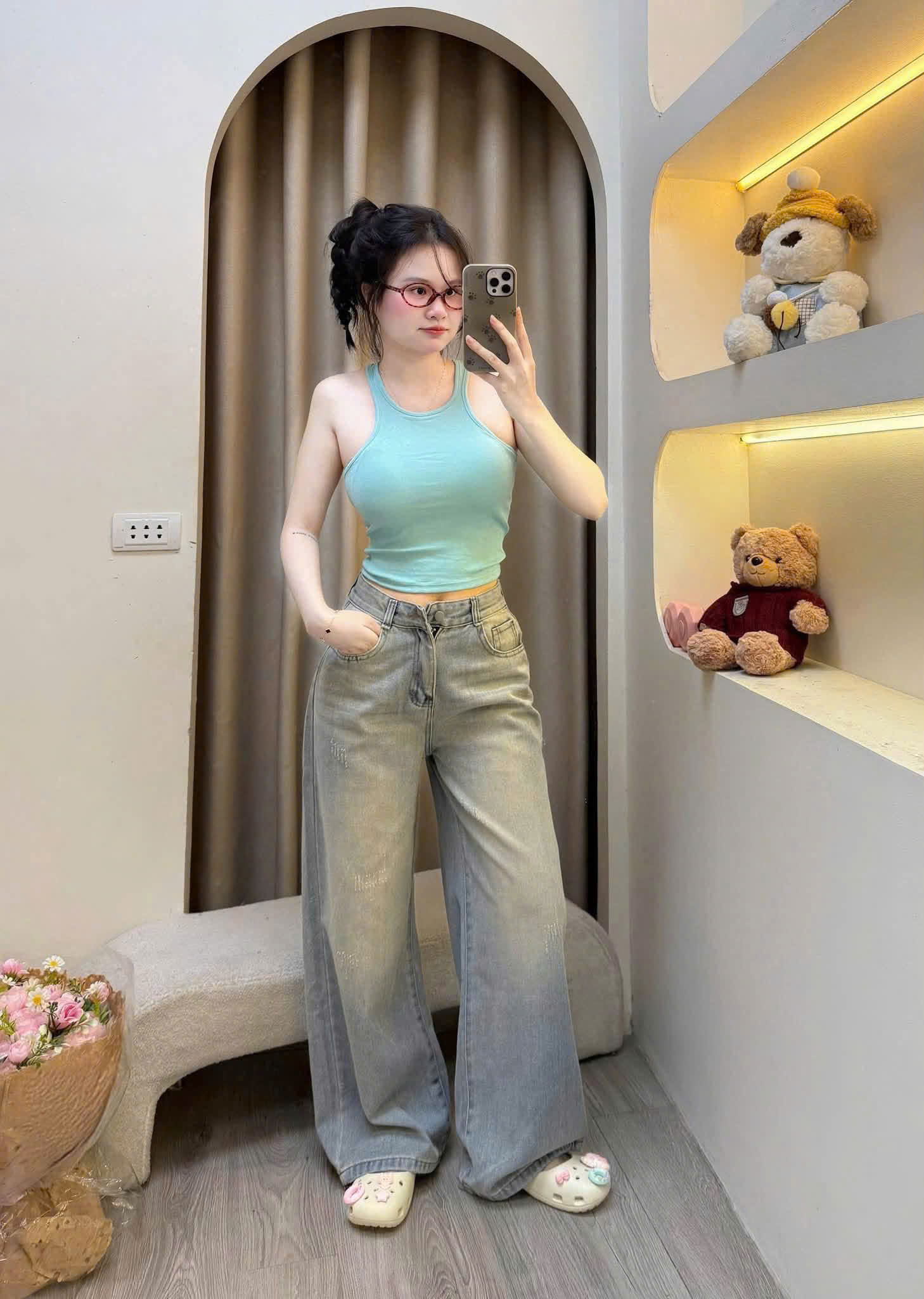 QNU709 - QUẦN JEANS SUÔNG XÁM BẠC M348