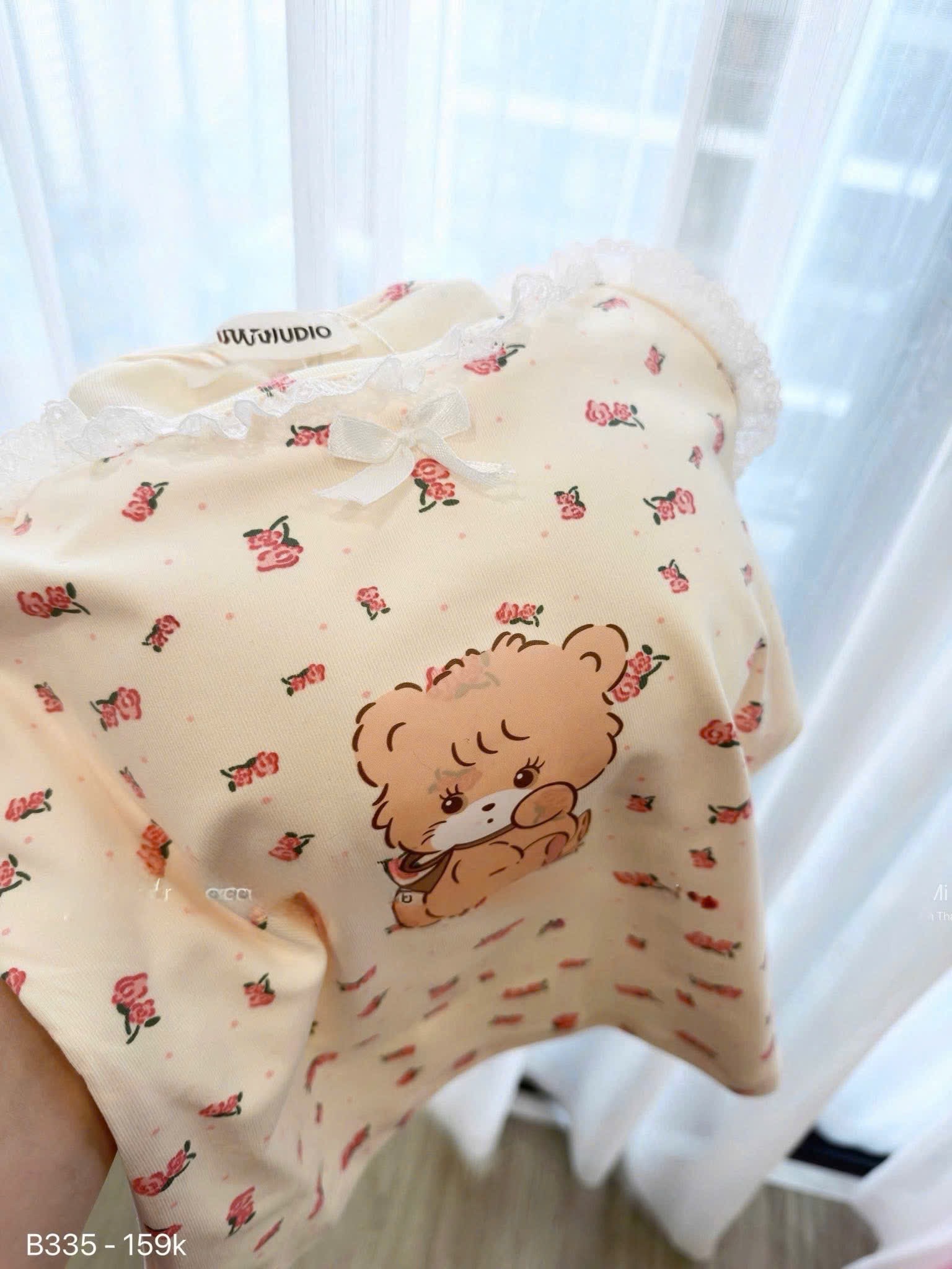 S307 - BỘ ĐÙI NỮ 2S PHỐI REN HOA NHÍ GẤU ĐỆM NGỰC
