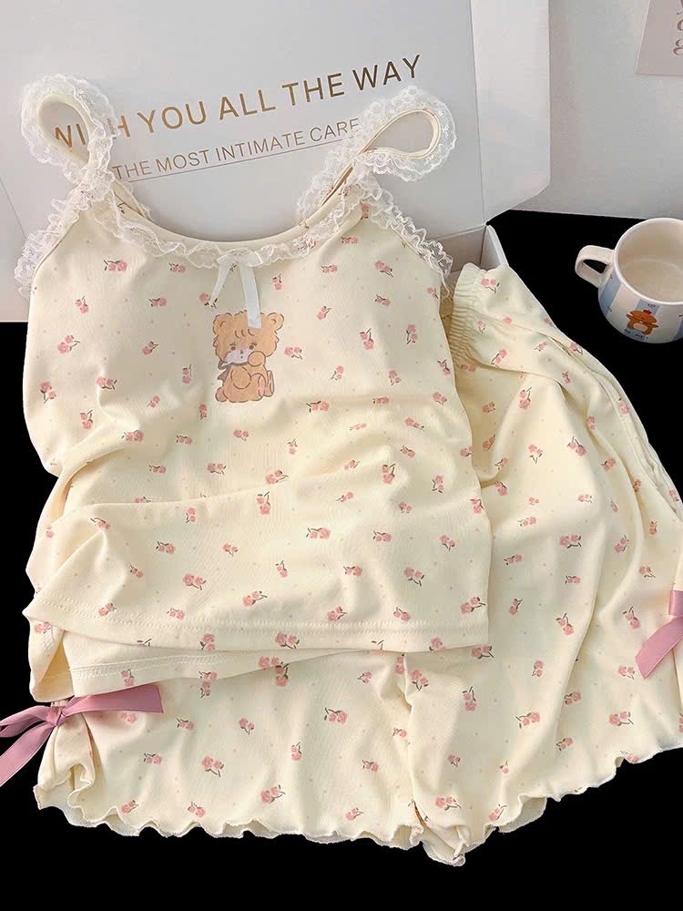 S307 - BỘ ĐÙI NỮ 2S PHỐI REN HOA NHÍ GẤU ĐỆM NGỰC