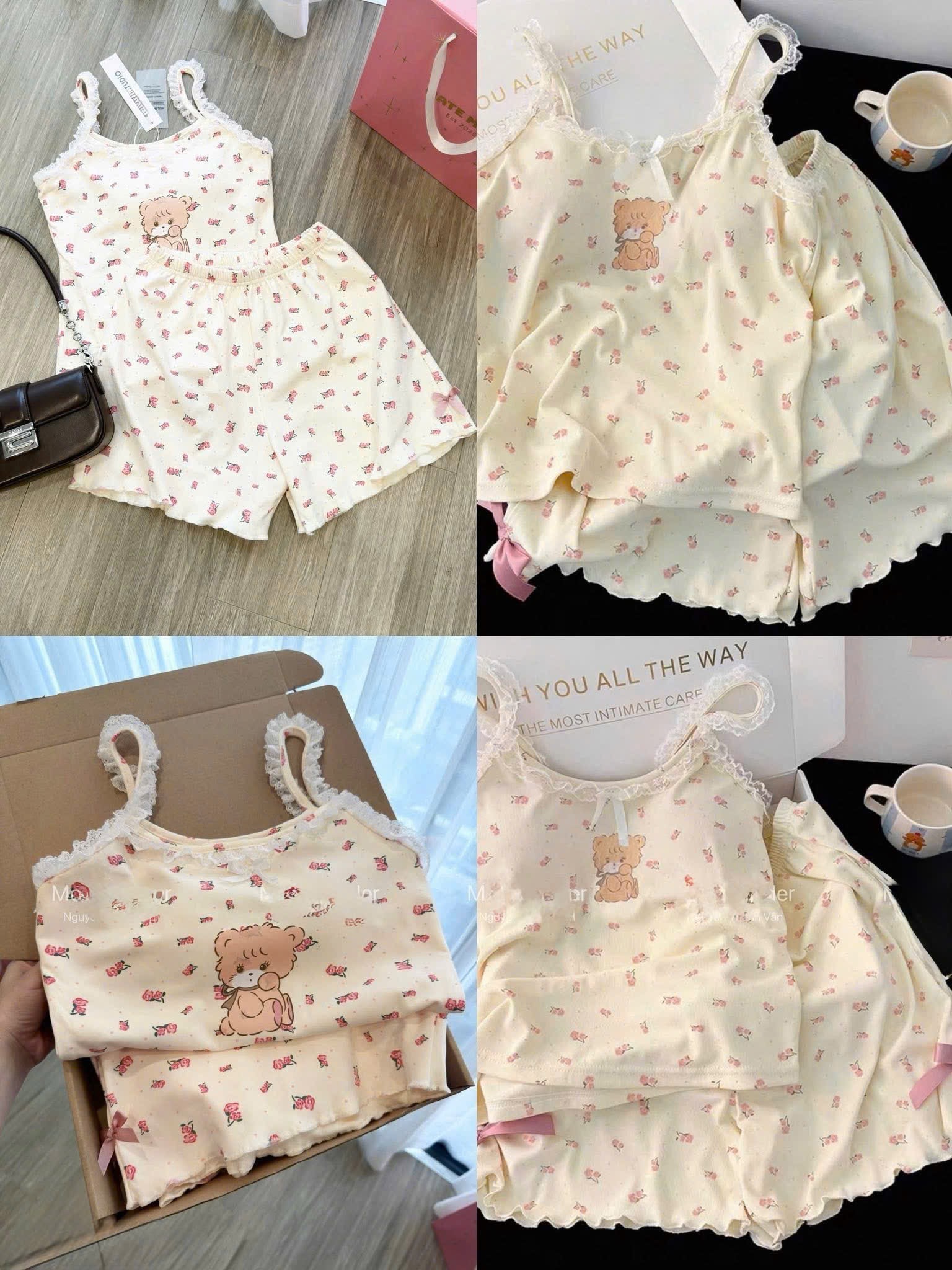 S307 - BỘ ĐÙI NỮ 2S PHỐI REN HOA NHÍ GẤU ĐỆM NGỰC