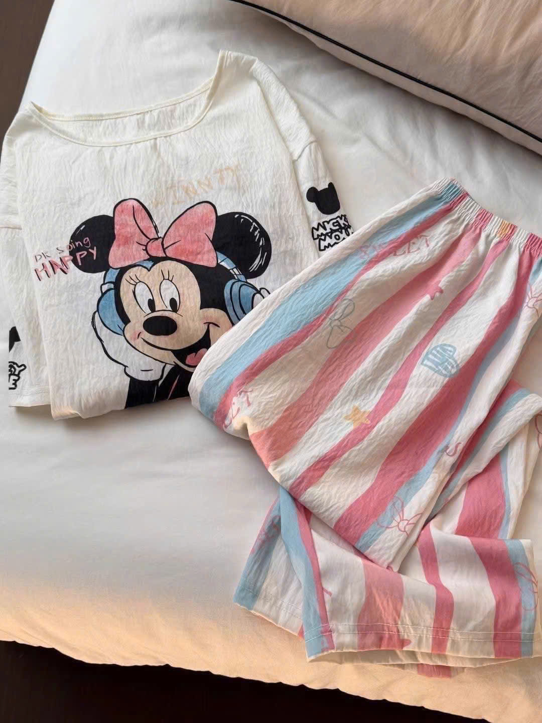 S330 - BỘ NỮ ÁO MICKEY QUẦN SỌC PHỐI