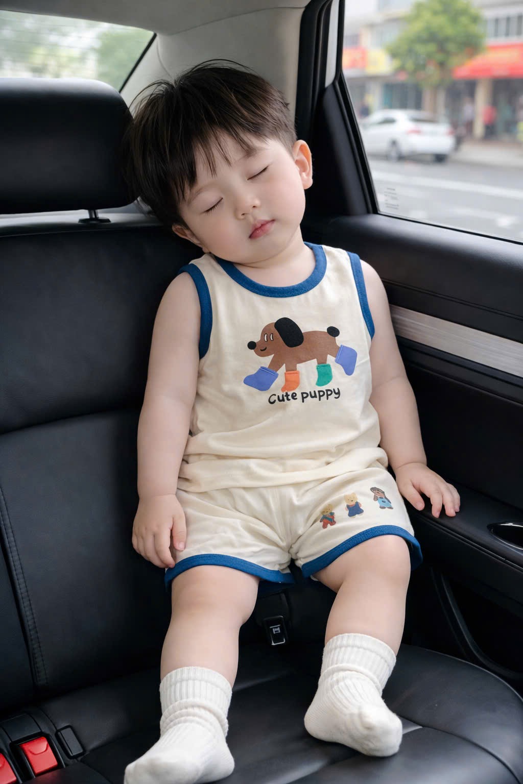 T223 - BỘ ĐÙI BÉ TRAI TRẮNG VIỀN XANH CHÓ Cute puppy