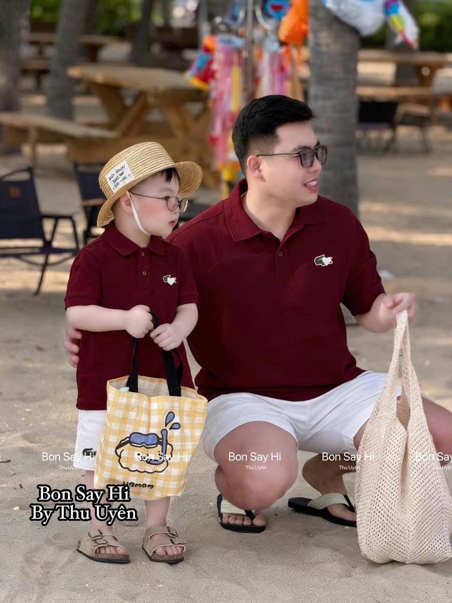 T274 - SET GIA ĐÌNH ÁO POLO ĐỎ CÁ SẤU