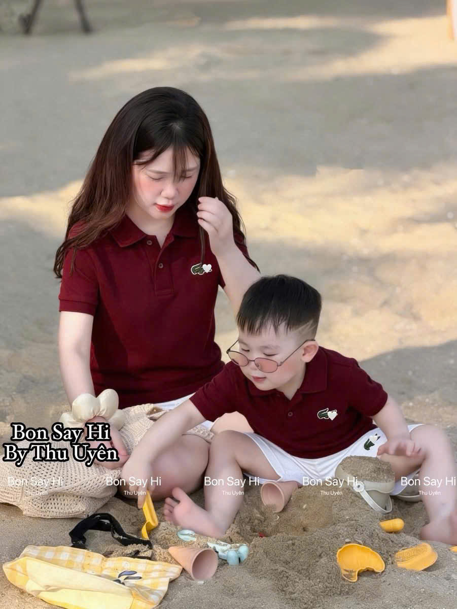 T274 - SET GIA ĐÌNH ÁO POLO ĐỎ CÁ SẤU