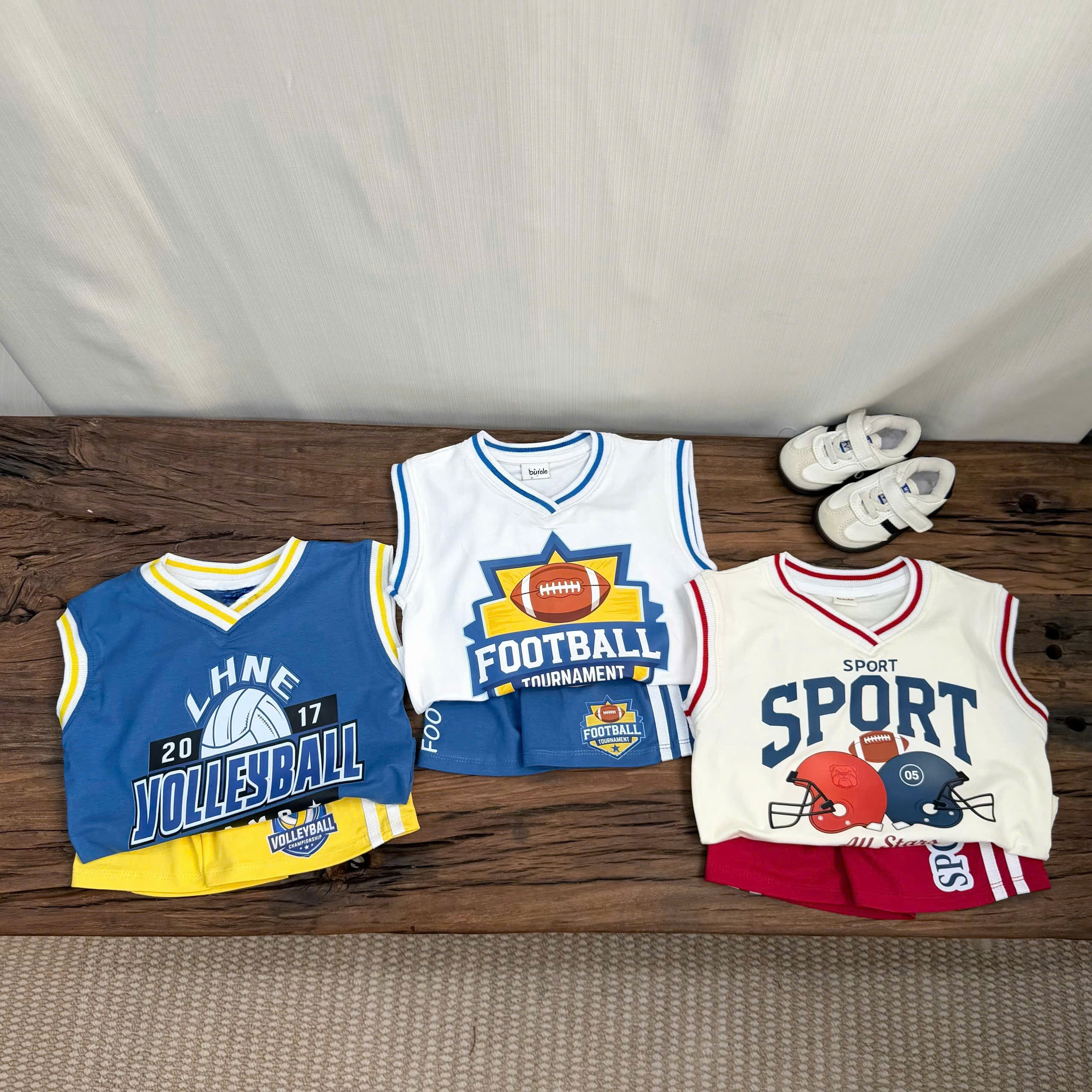 T293 - SET 3 BỘ ĐÙI BÉ TRAI BA LỖ THỂ THAO SPORT xanh be trắng