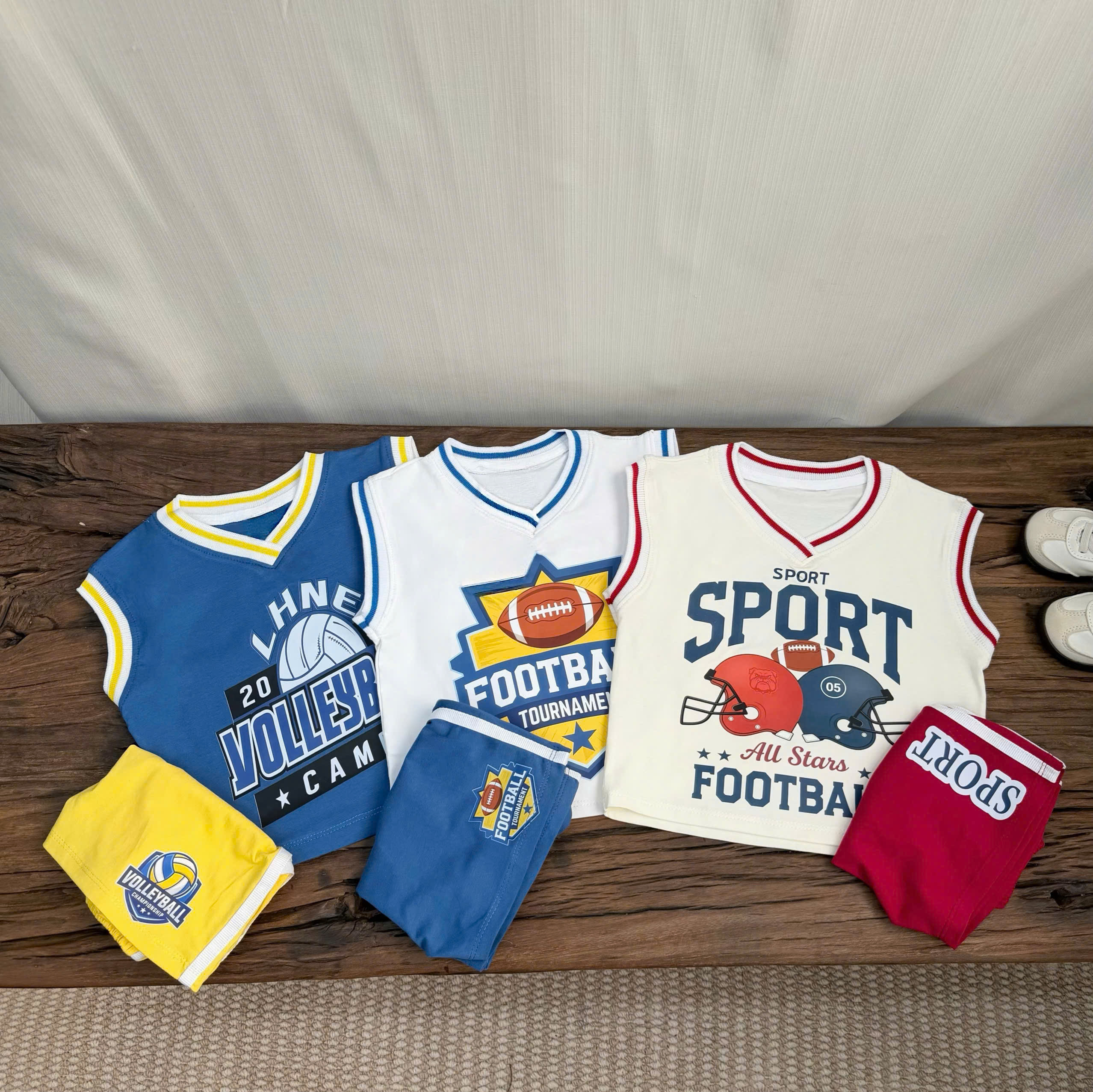 T293 - SET 3 BỘ ĐÙI BÉ TRAI BA LỖ THỂ THAO SPORT xanh be trắng