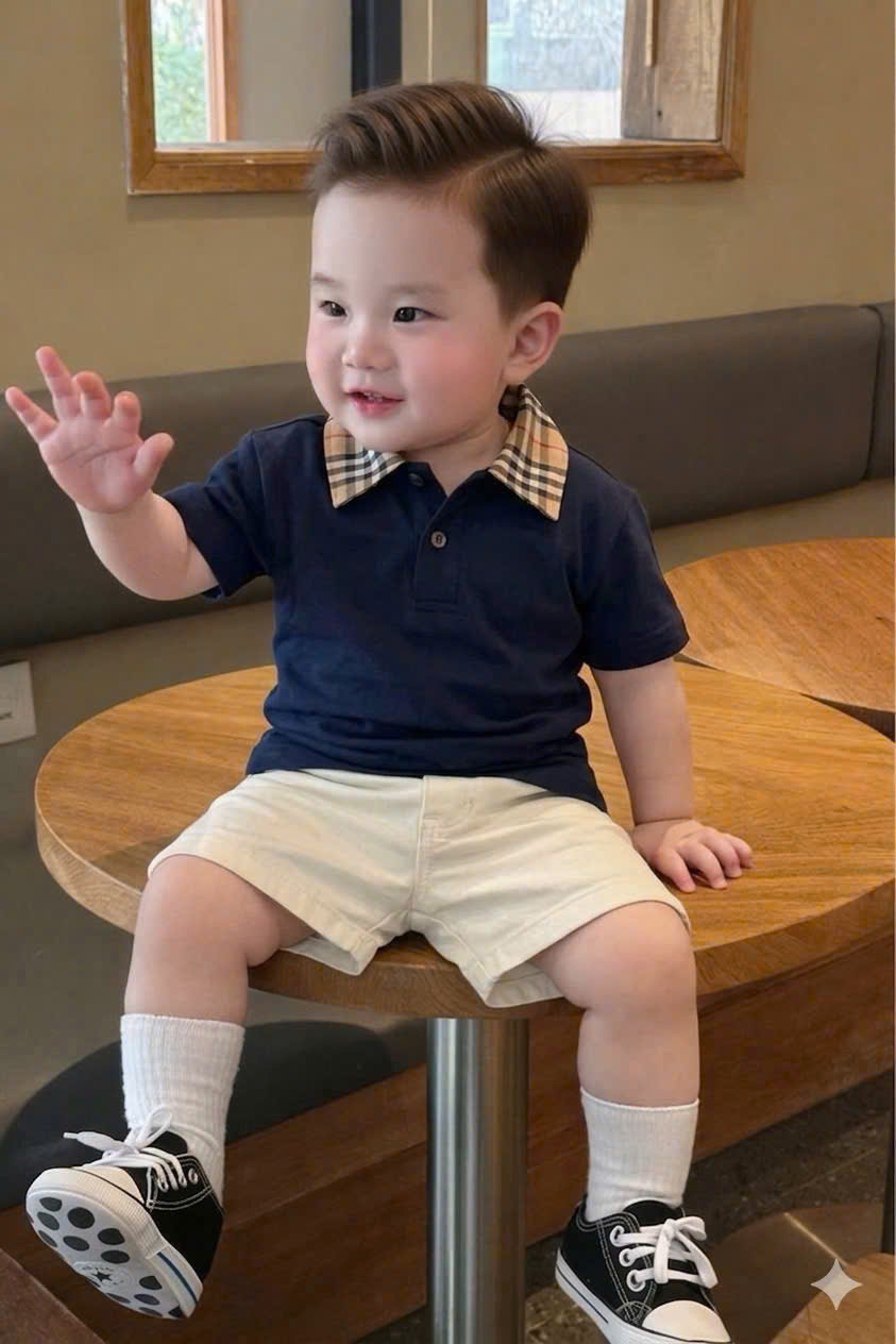 T304 - BỘ ĐÙI BÉ TRAI ÁO POLO ĐEN PHỐI BBR QUẦN BE