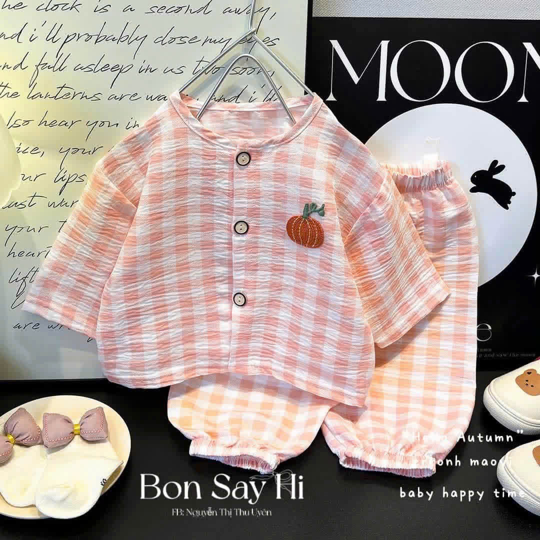 T327 - BỘ BÉ PYJAMA DÀI TAY CARO QC