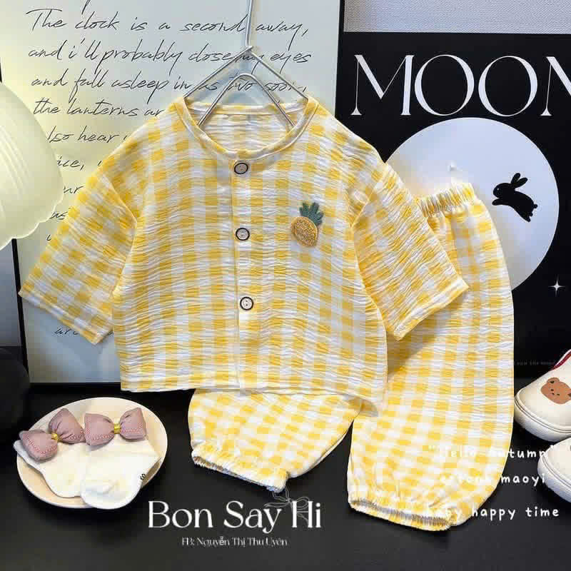 T327 - BỘ BÉ PYJAMA DÀI TAY CARO QC