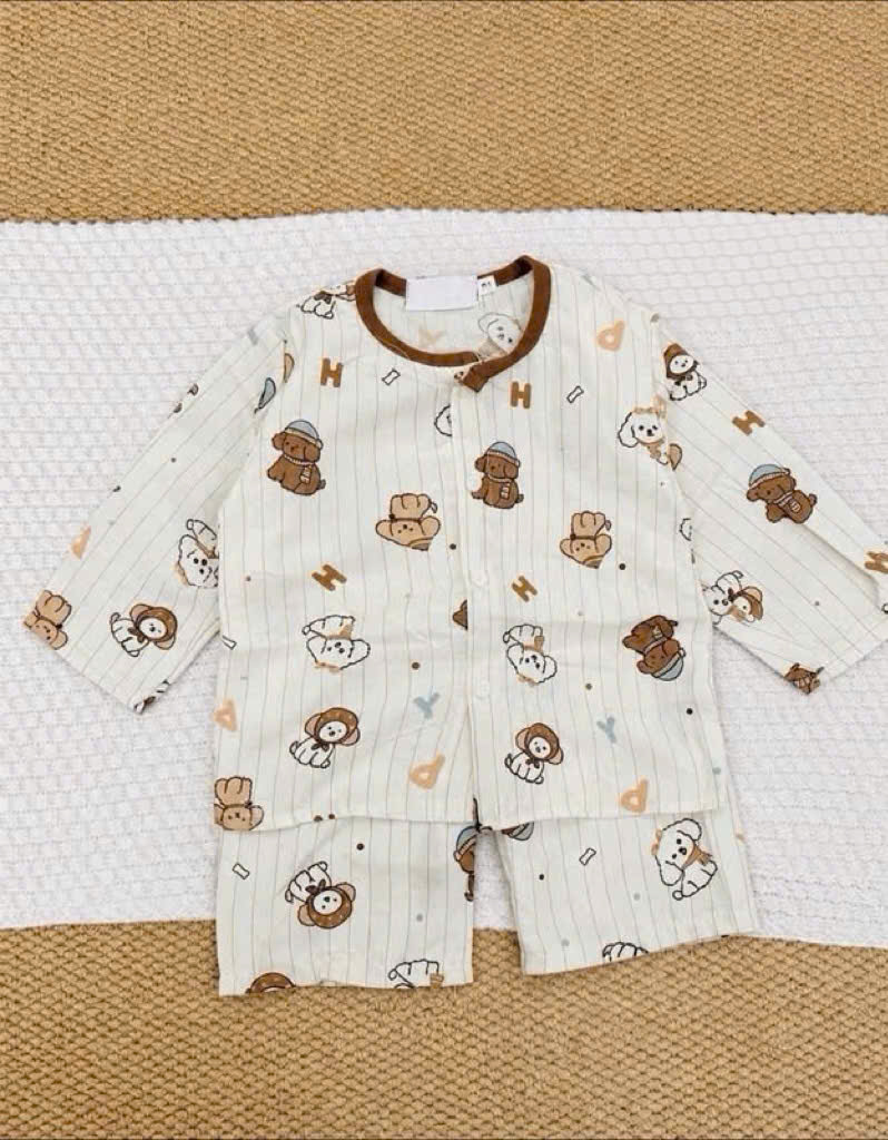 T352 - SET 2 BỘ BÉ TRAI PYJAMA CHÓ cool dog xanh trắng