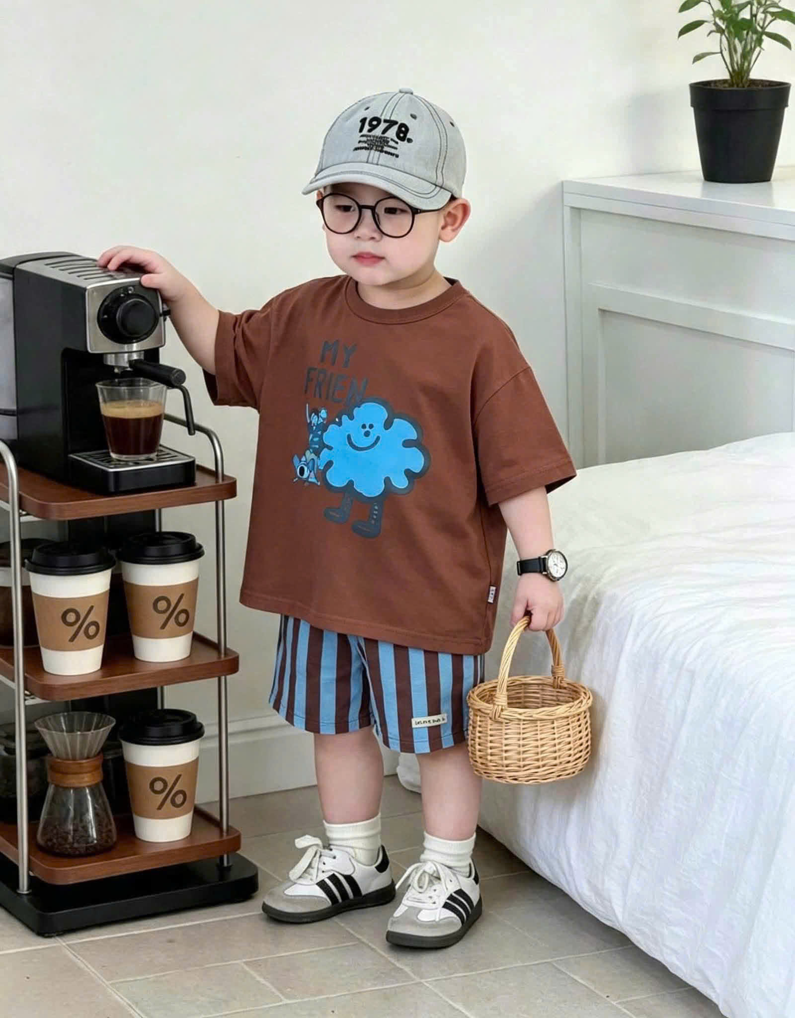 T364 - SET 2 BỘ ĐÙI BÉ TRAI GẤU SHINMIN nâu xanh